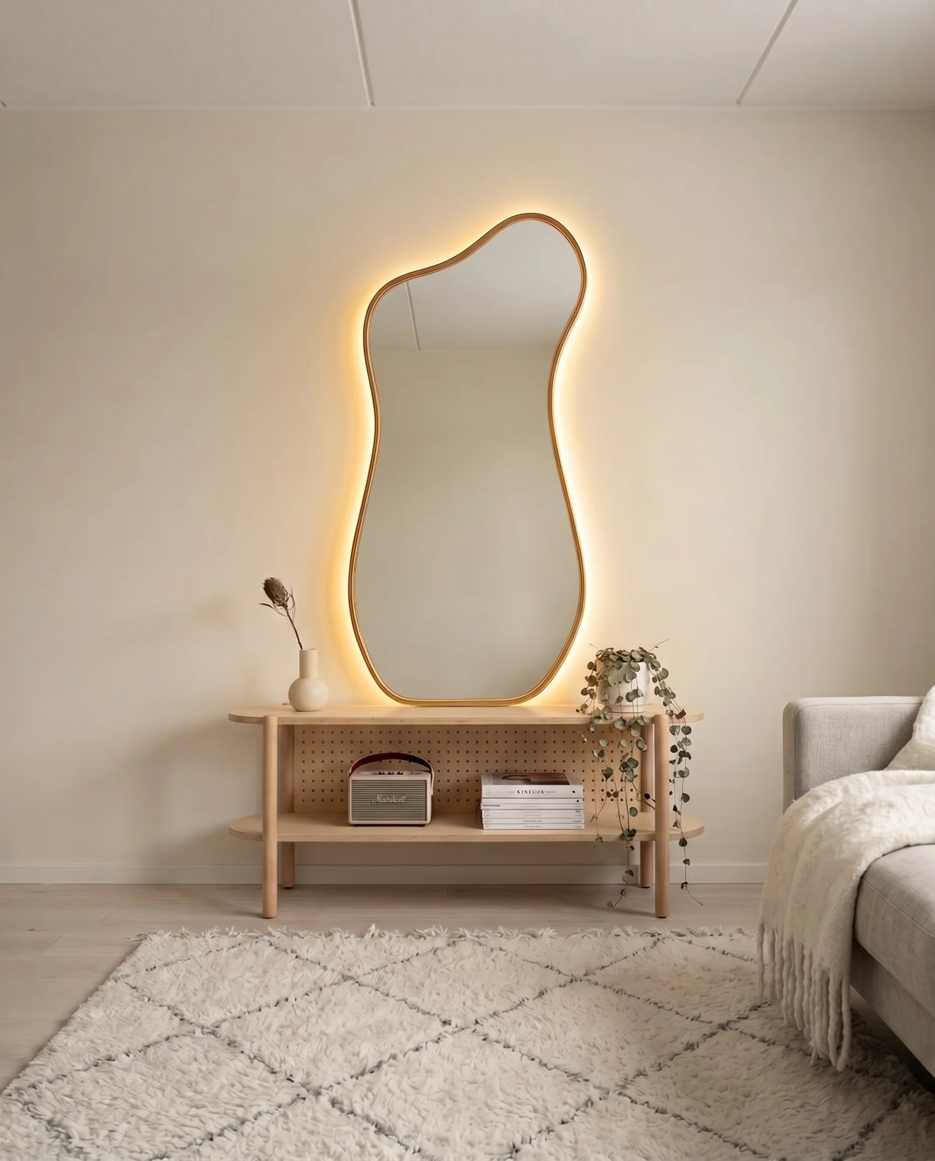 Ralph gold backlit vanity wall mirror in a Dubai bathroom