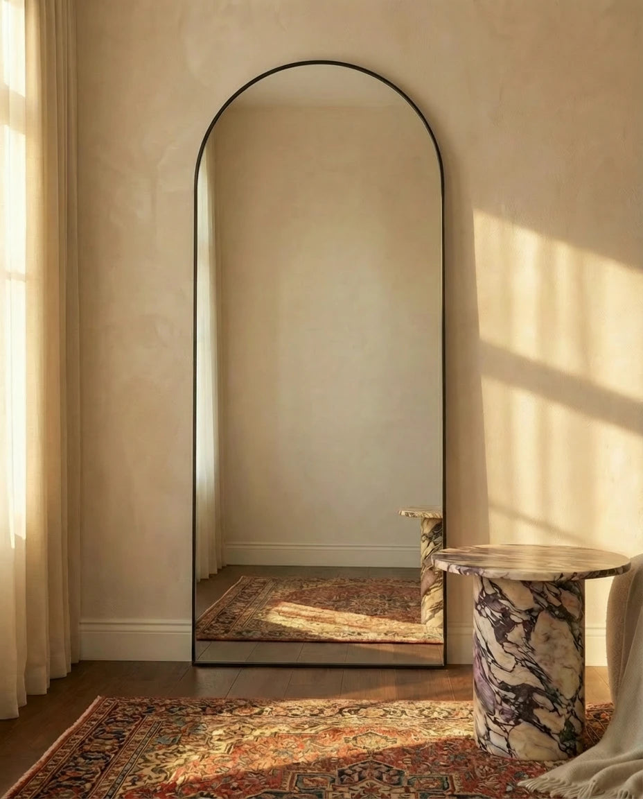 Raphael Large Arched Black Frame Wall Mirror