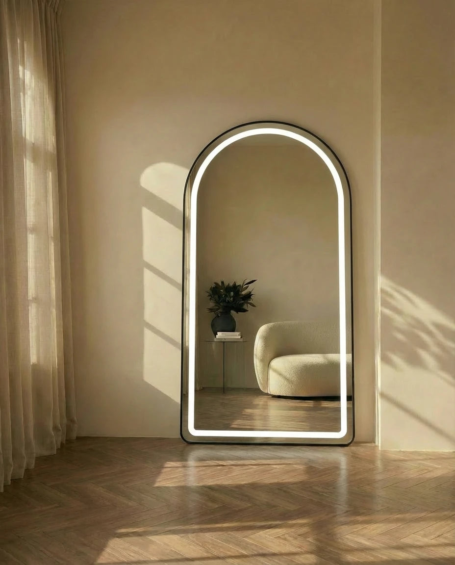 Raphael LED Arched Black Frame Wall Mirror