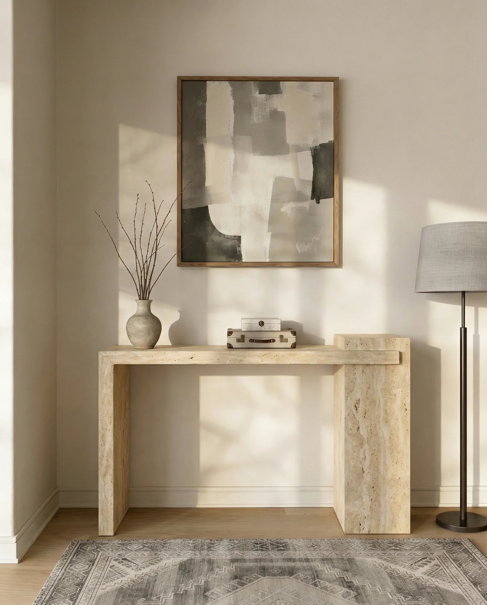Renzo Travertine Entryway Console Table