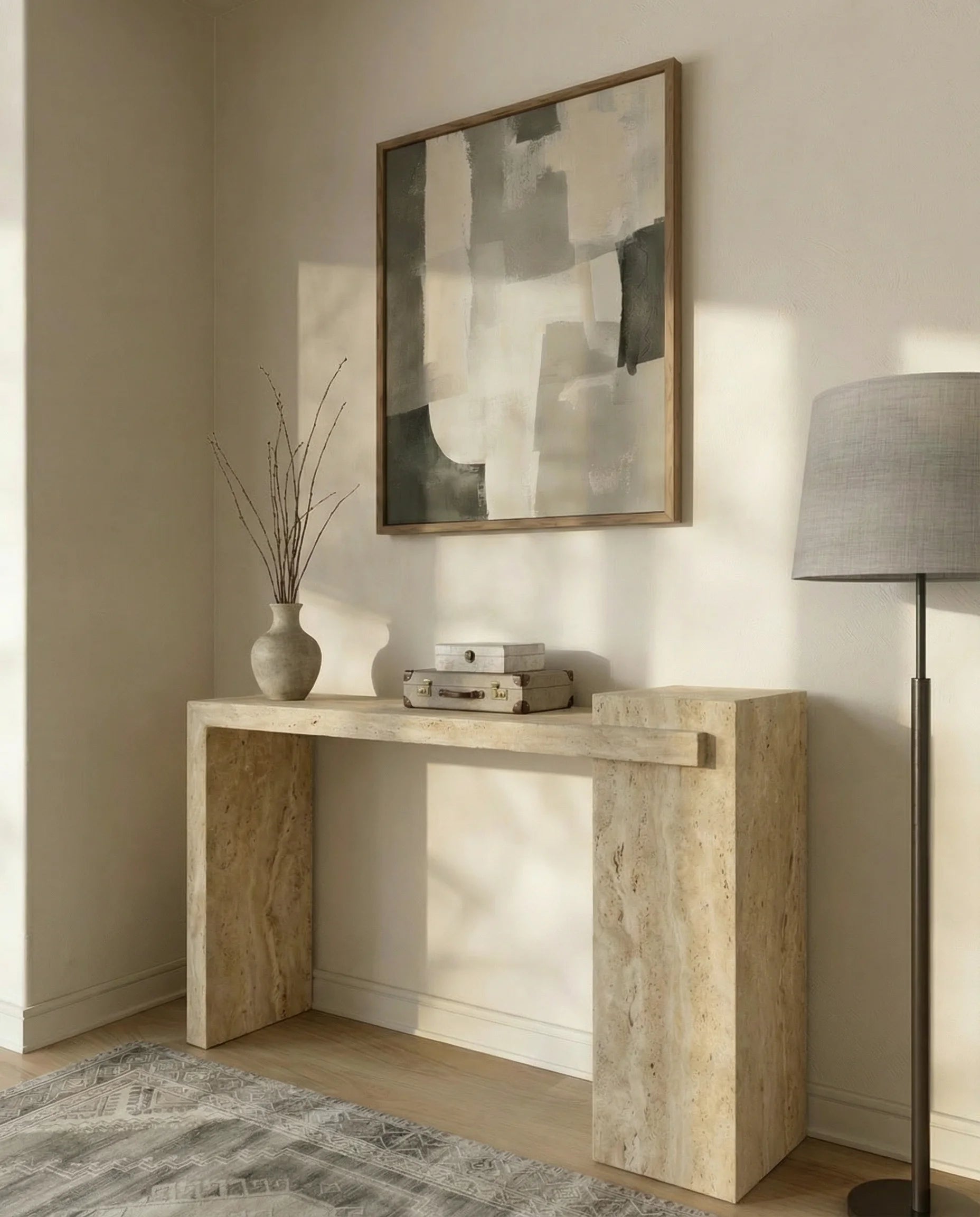 Renzo Travertine Entryway Console Table