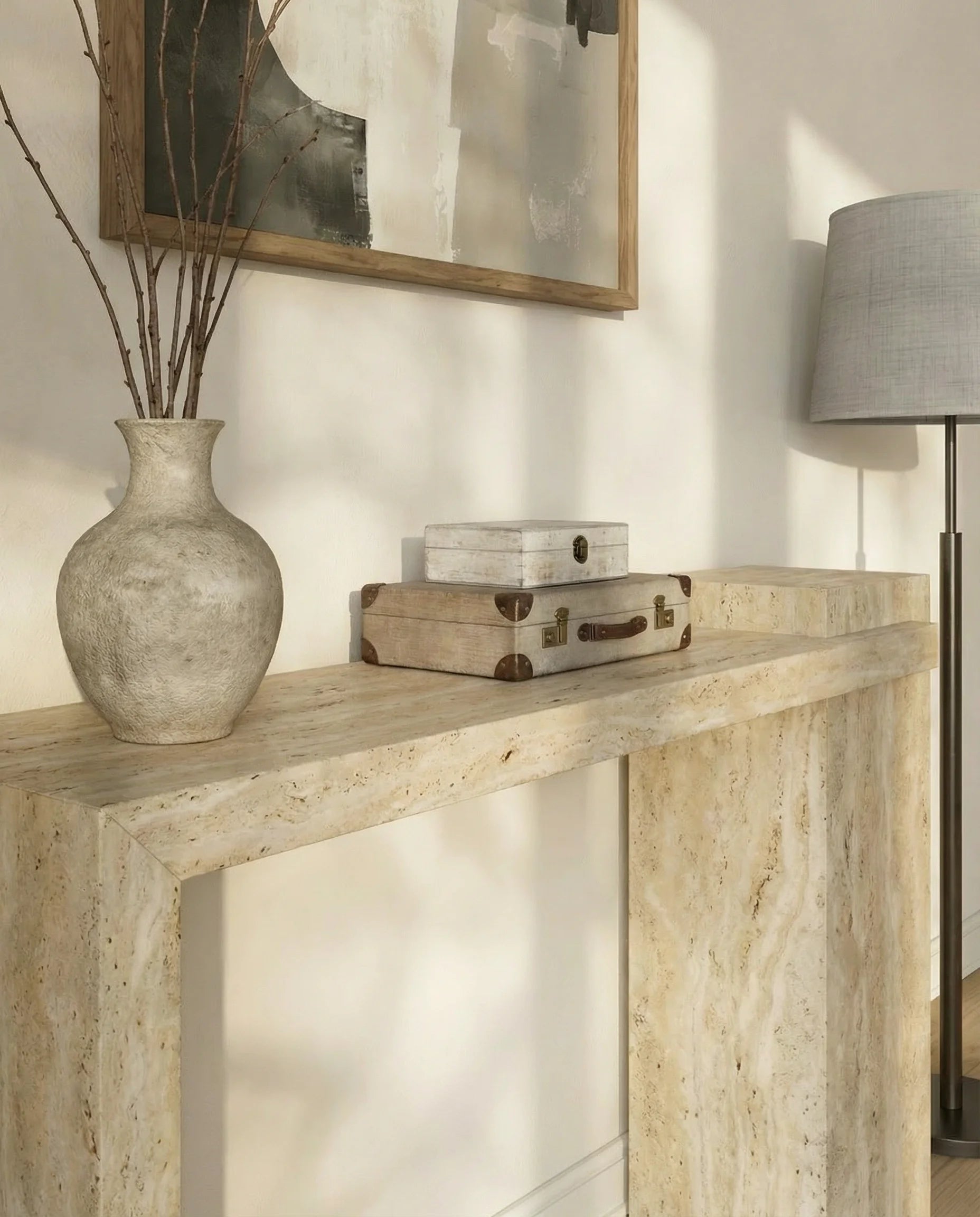 Renzo Travertine Entryway Console Table
