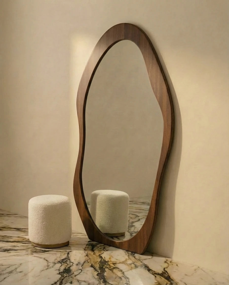 Reva Wavy Walnut Brown Hanging Mirror