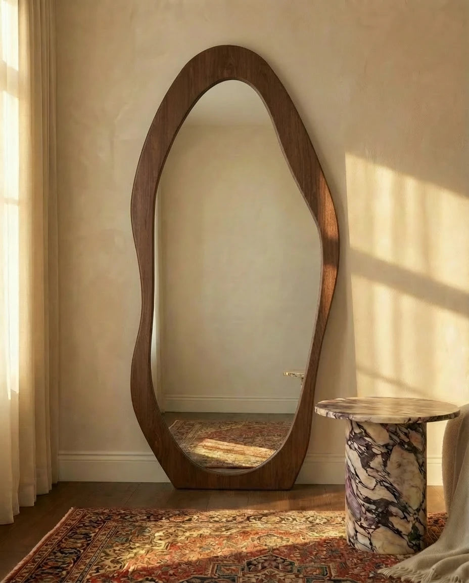 Reva Wavy Walnut Brown Hanging Mirror