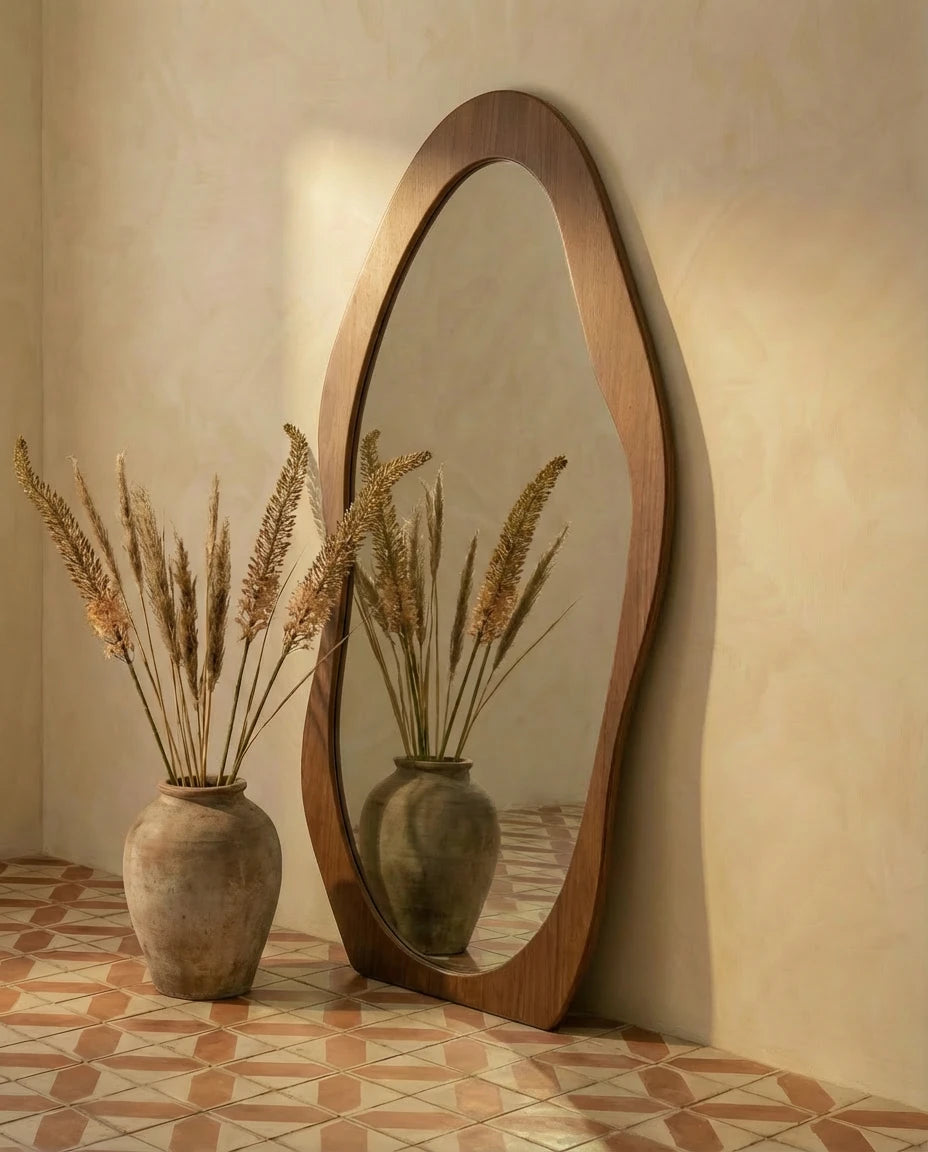 Reva Wavy Walnut Brown Hanging Mirror