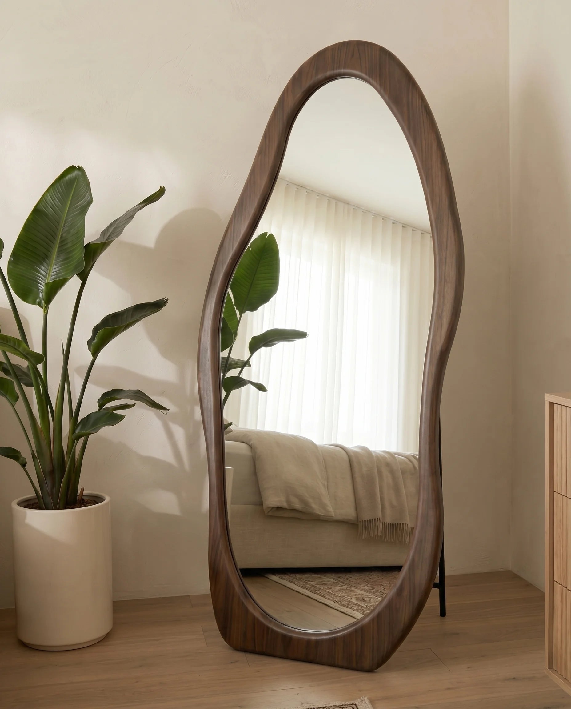 Reva Wavy Walnut Brown Hanging Mirror