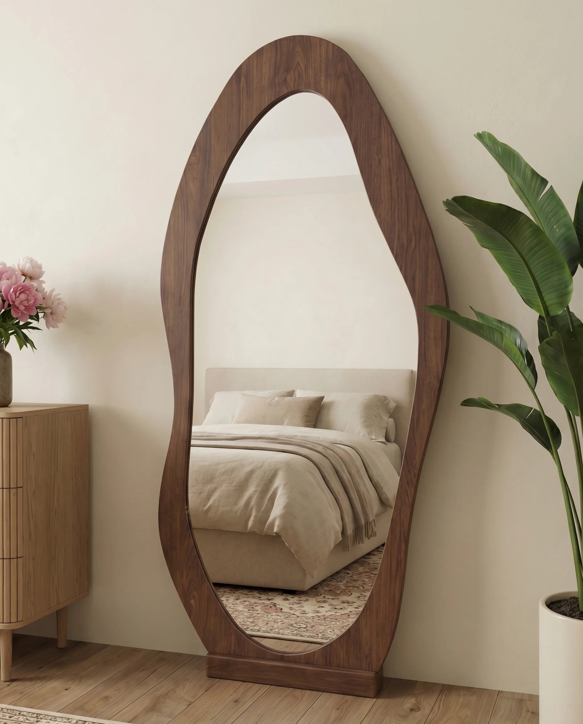 Reva wavy walnut brown hanging mirror