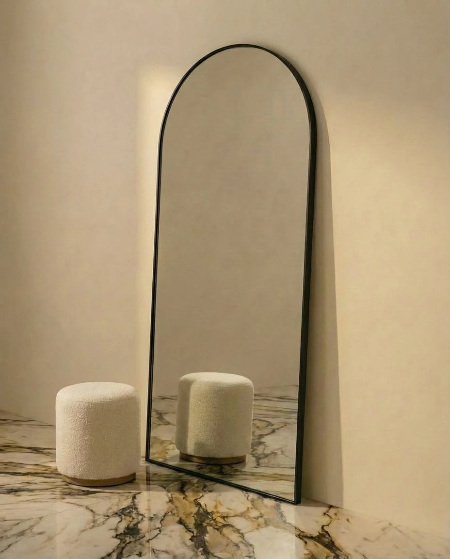 Adriana Slim Arch Black Framed Standing Mirror