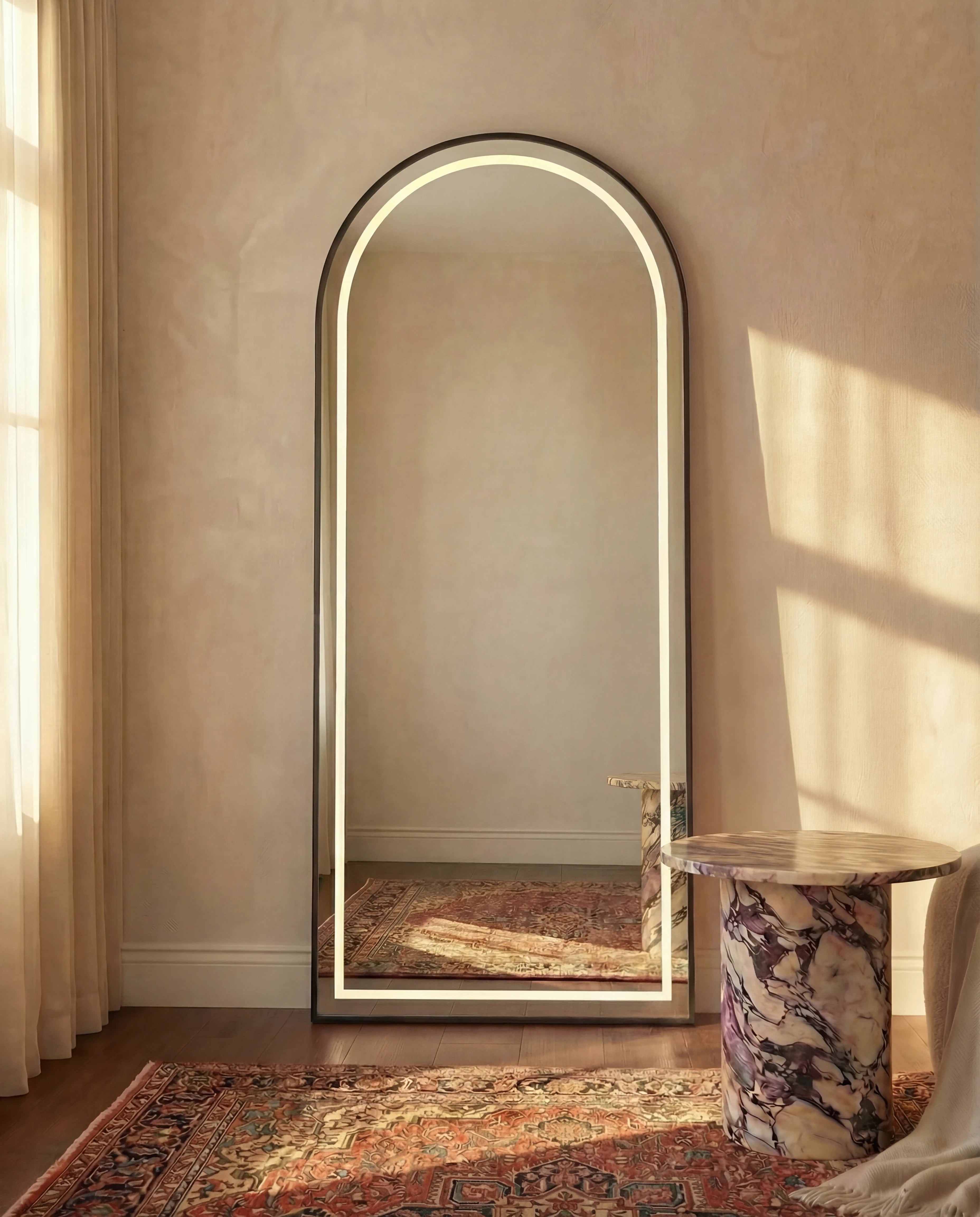 Adriana LED Slim Arch Black Framed Standing Mirror