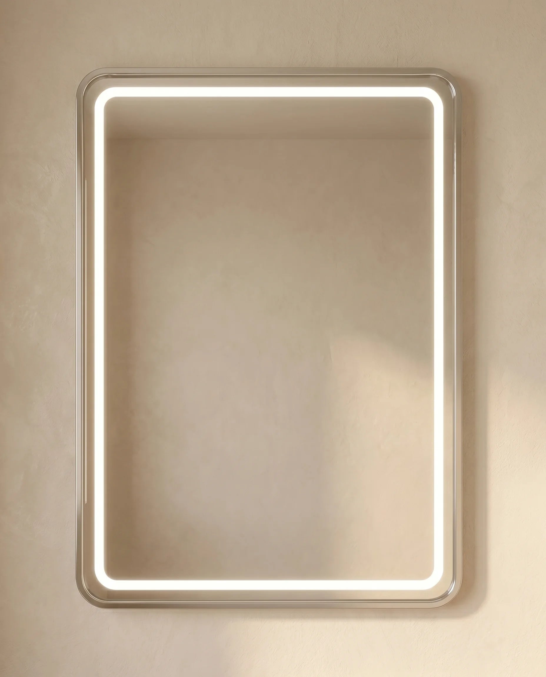 Romeo LED Rounded Silver Framed Rectangular Mirror
