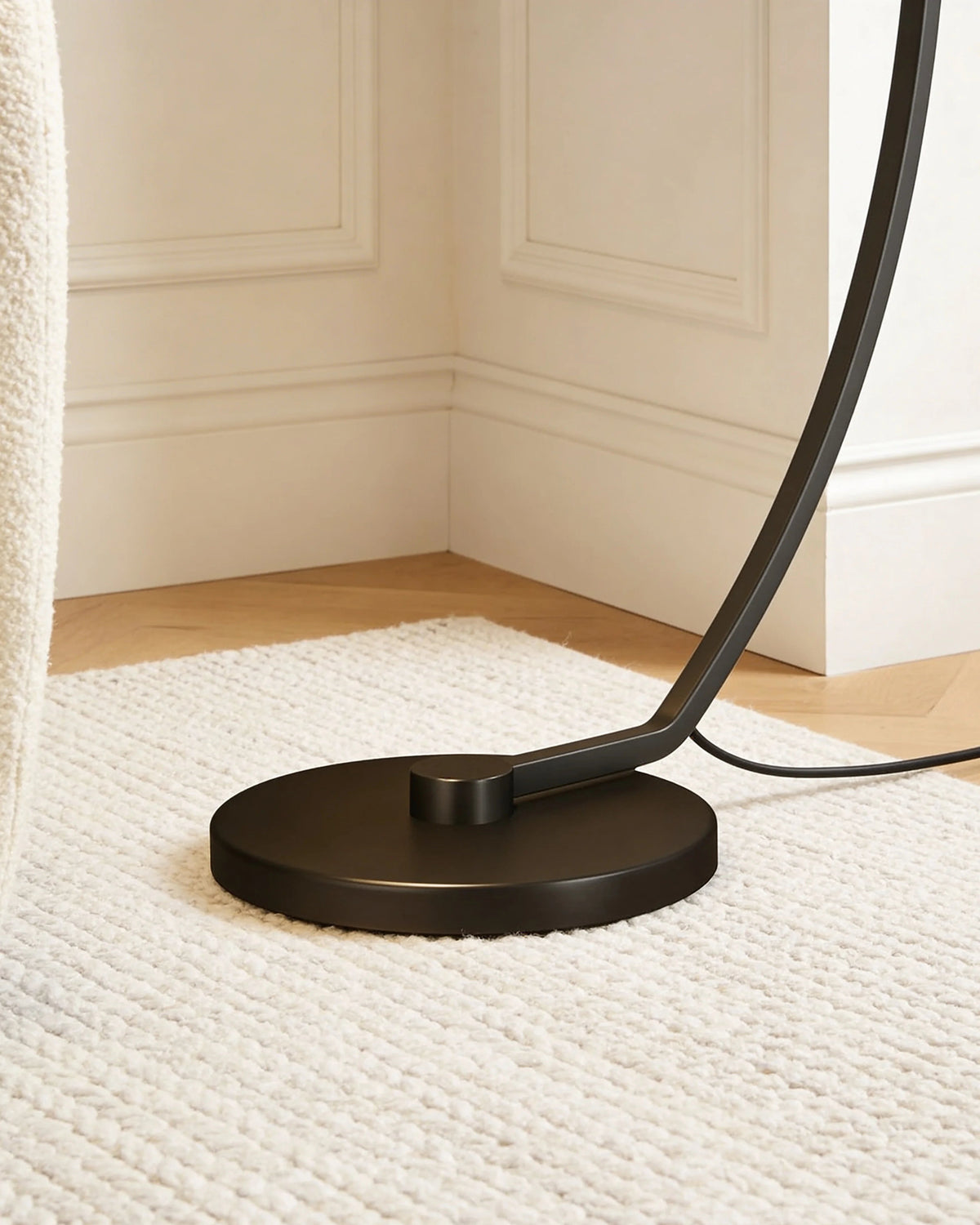Roxy tall black arc floor lamp, close-up detail
