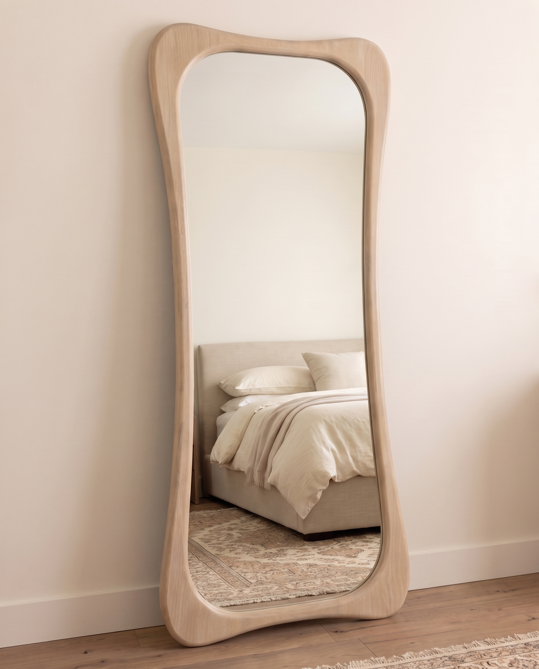 Sahara Beige Wood Irregular Floor Mirror