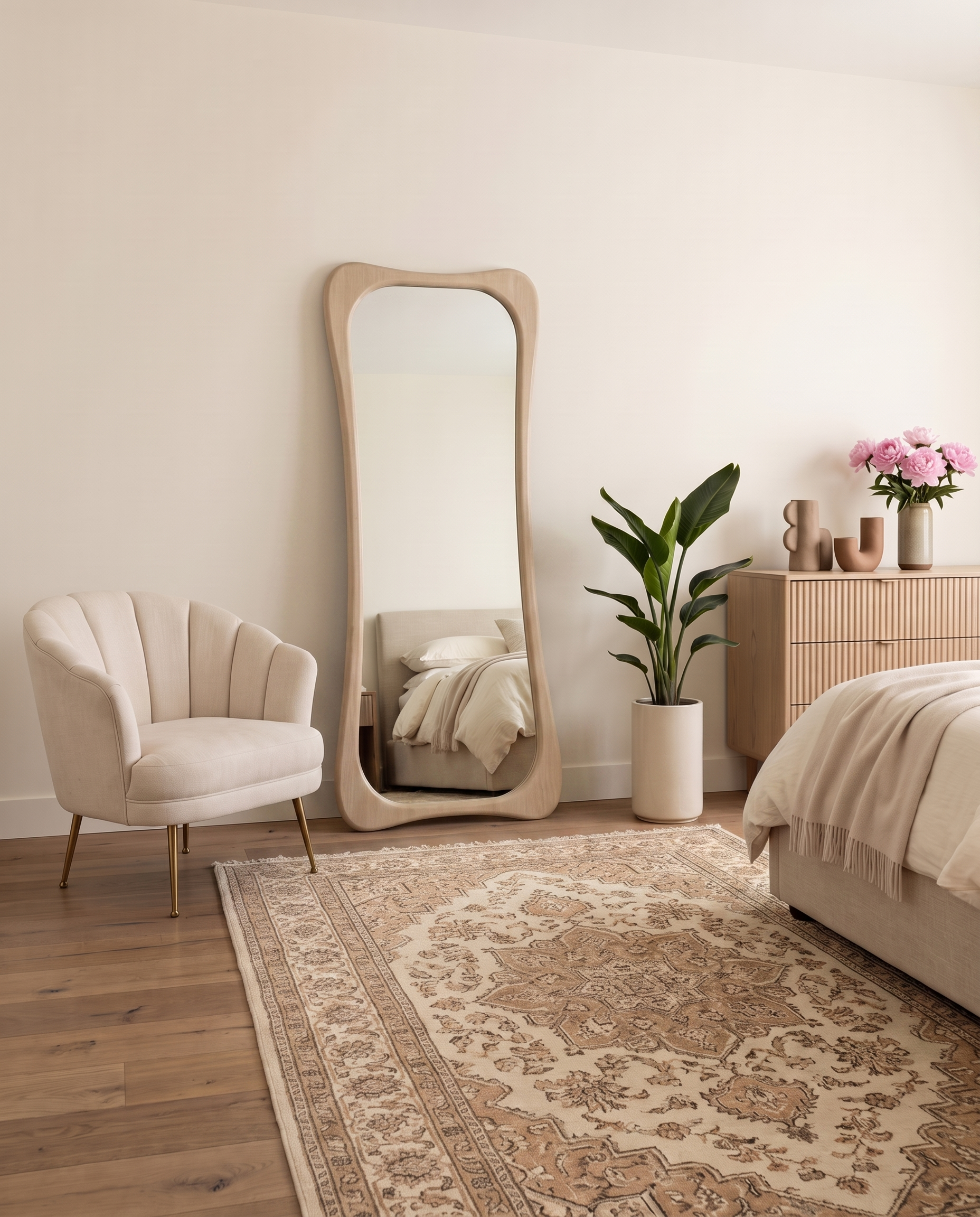 Sahara Beige Wood Irregular Floor Mirror