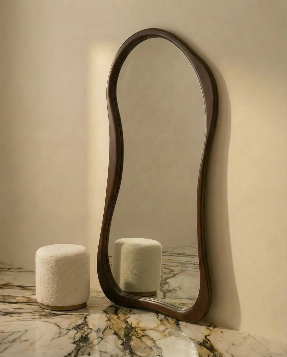 Sally Dark Brown Curved Dressing Mirror with PVC Frame