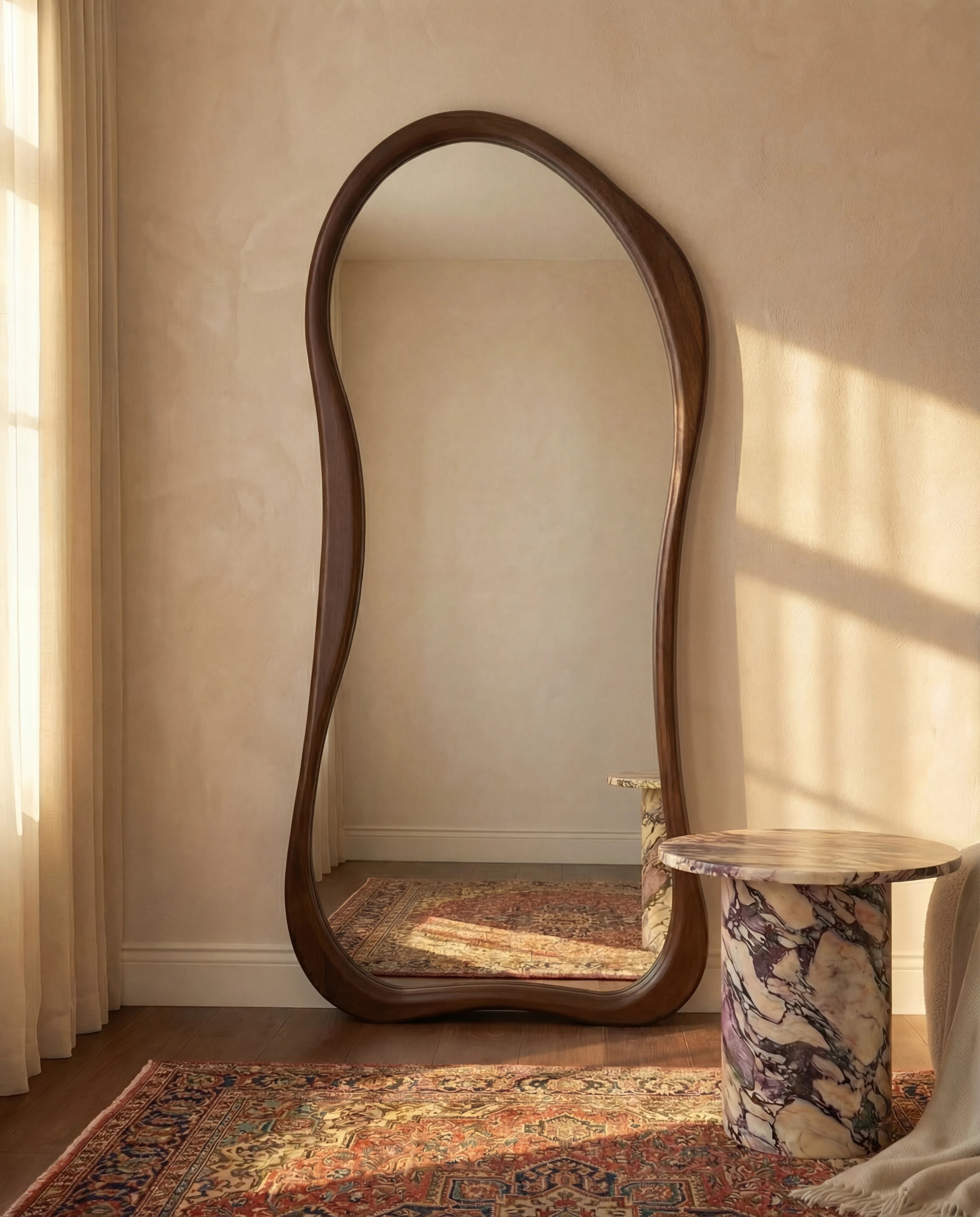 Sally Dark Brown Curved Dressing Mirror with PVC Frame