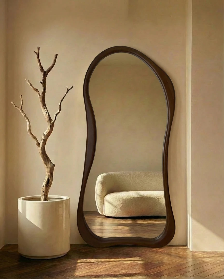 Sally Dark Brown Curved Dressing Mirror with PVC Frame