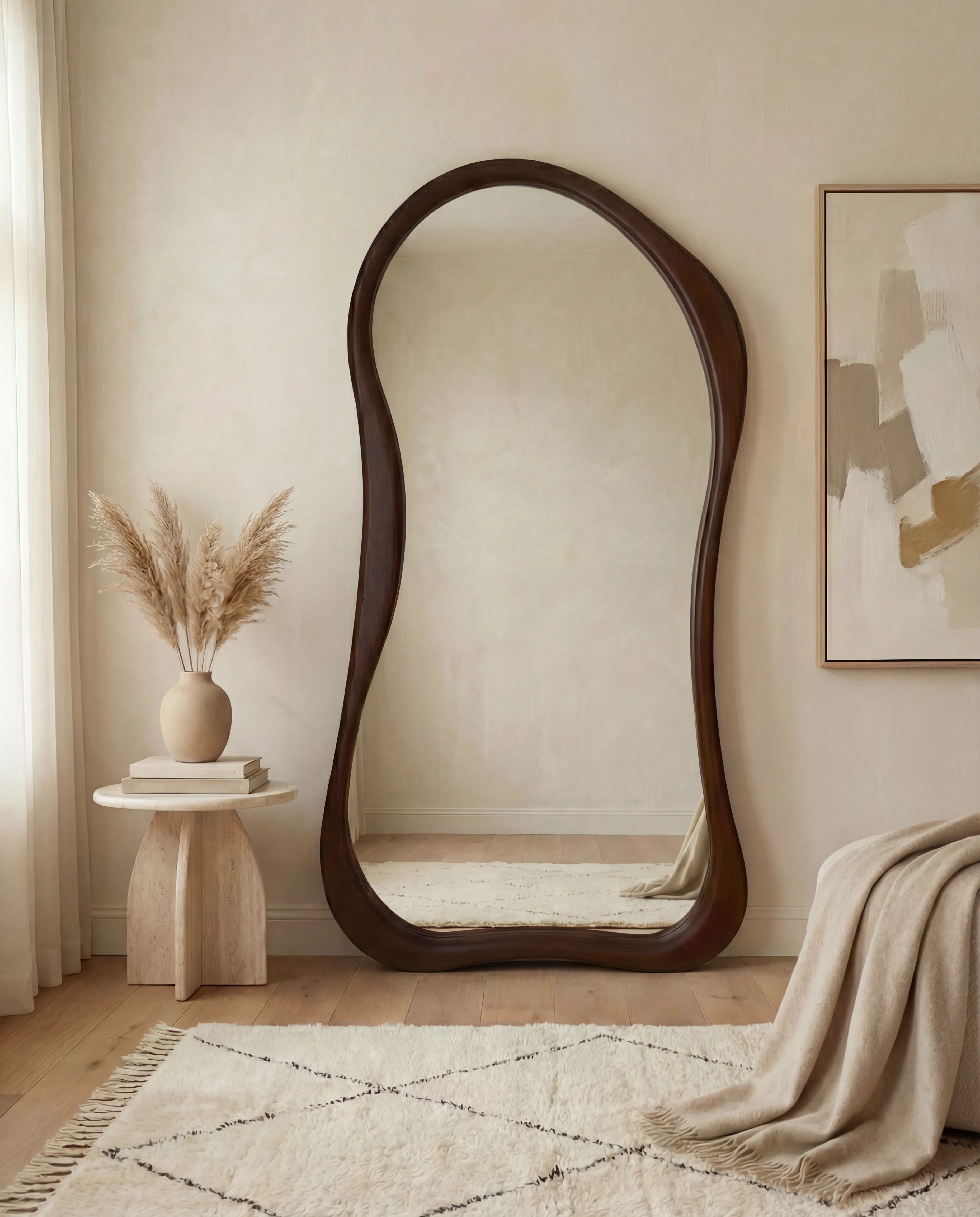 Sally Dark Brown Curved Dressing Mirror with PVC Frame