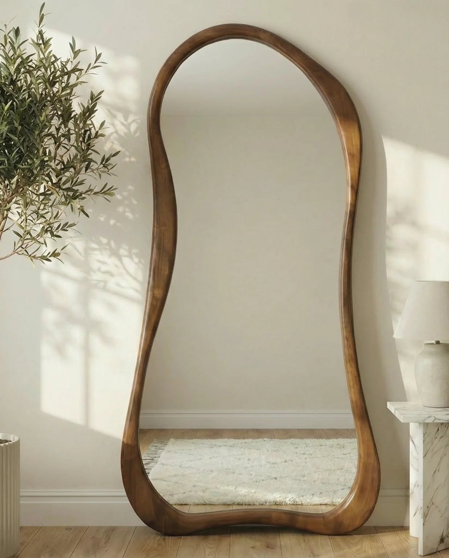 Sally dark brown curved full-length dressing mirror