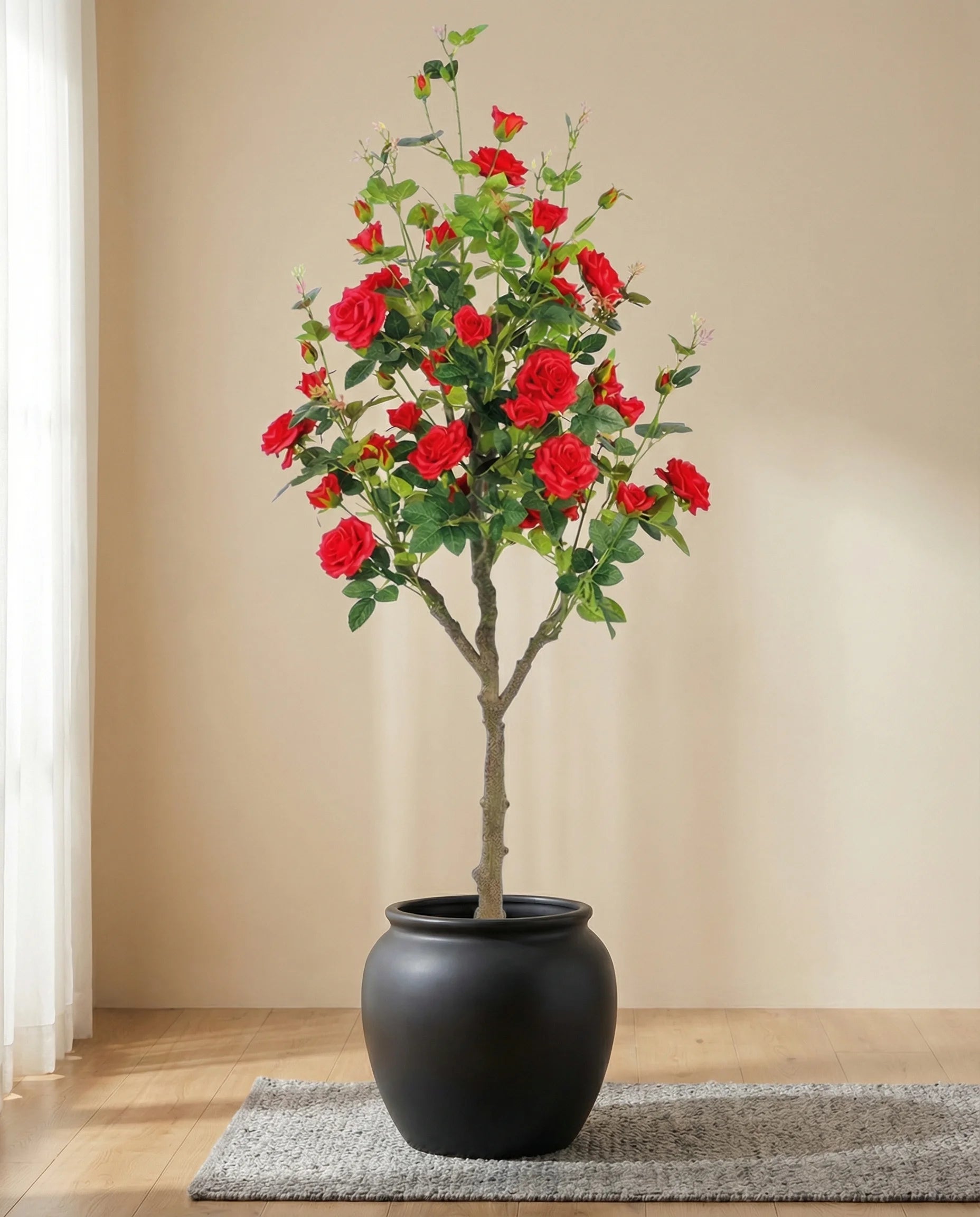 Scarlet Red Rose Faux Plant