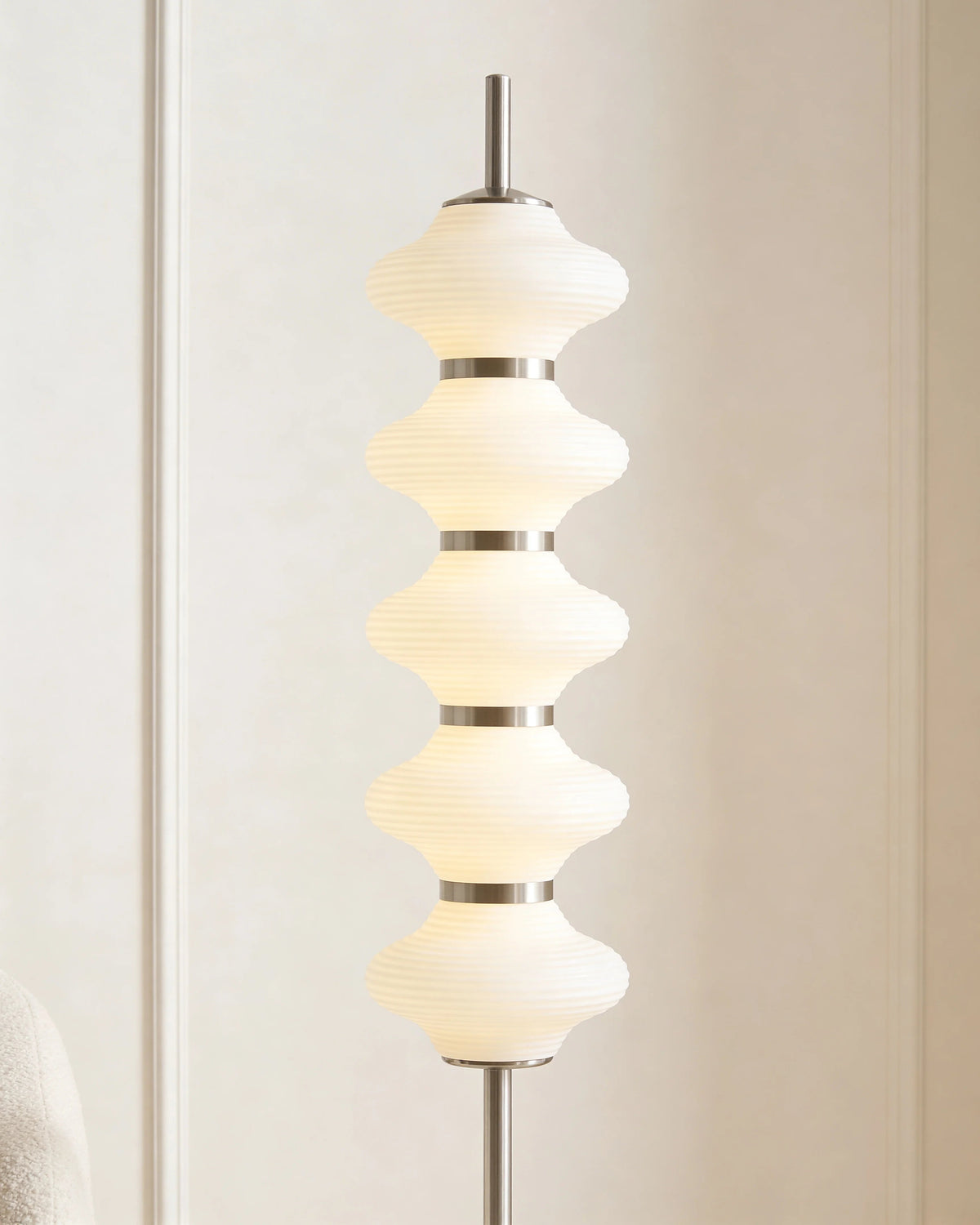 LED spiral floor lamp in a Dubai living room