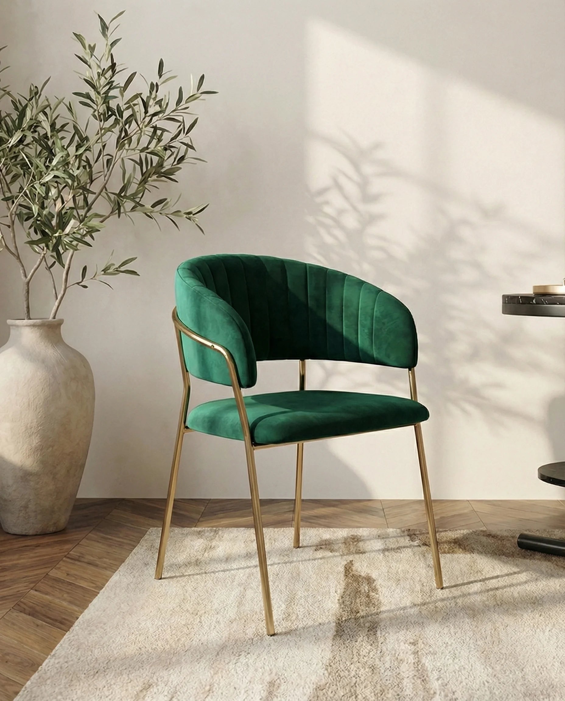Serena green velvet dining chair in a Dubai dining room