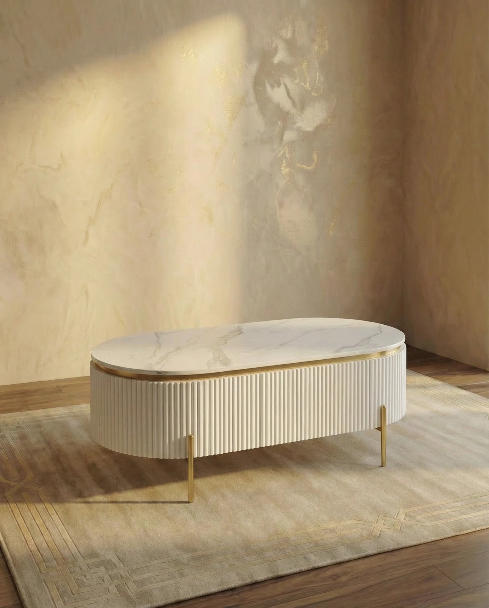 Serenity White Oval Coffee Table with Drawers