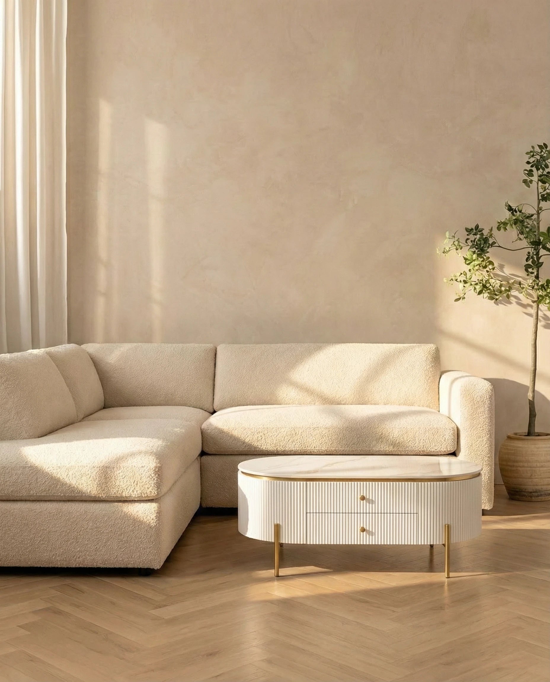 Serenity White Oval Coffee Table with Drawers