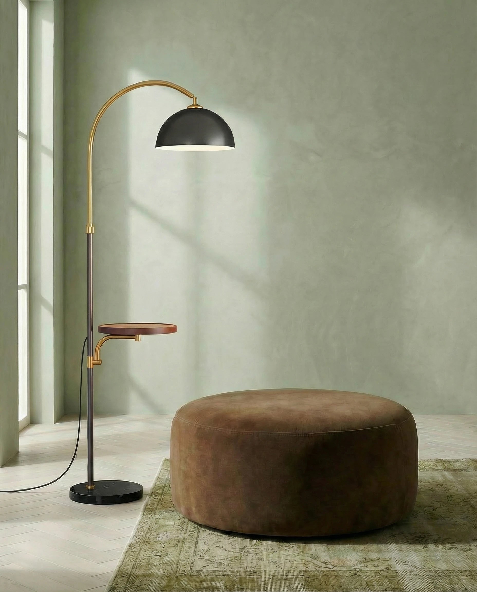Silas Stylish Black & Copper Arched Shelf Floor Lamp