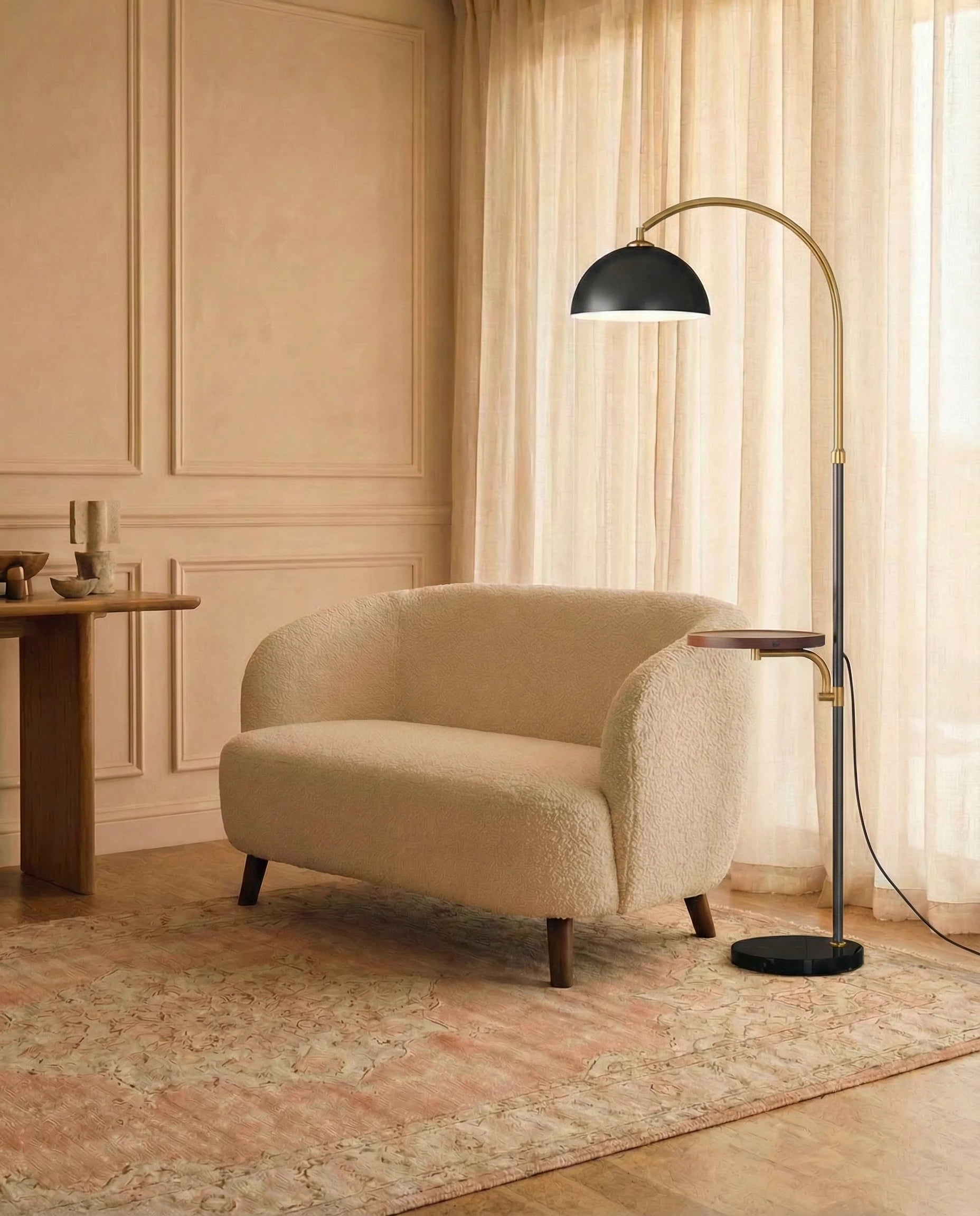 Silas Stylish Black & Copper Arched Shelf Floor Lamp