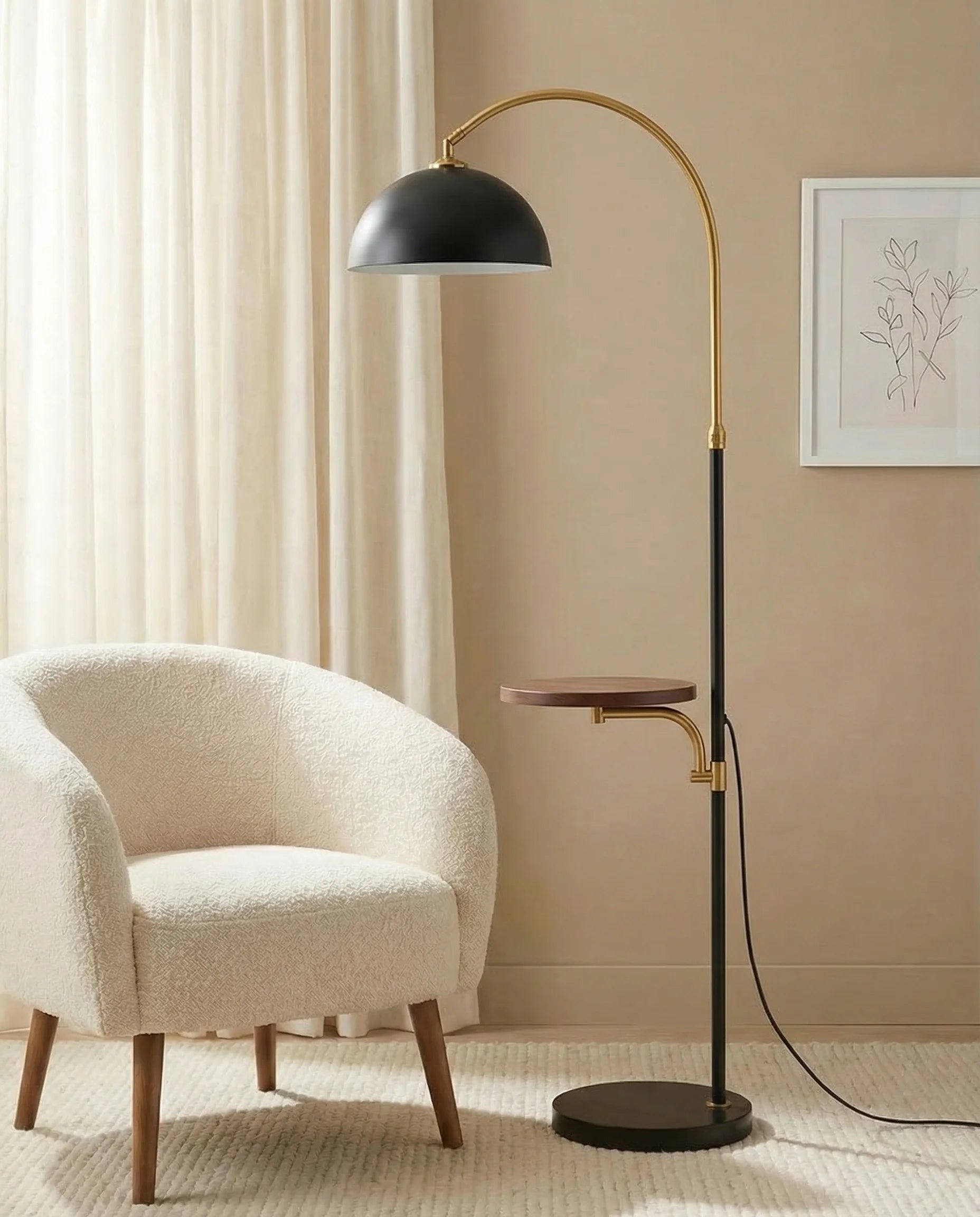 Silas Stylish Black & Copper Arched Shelf Floor Lamp
