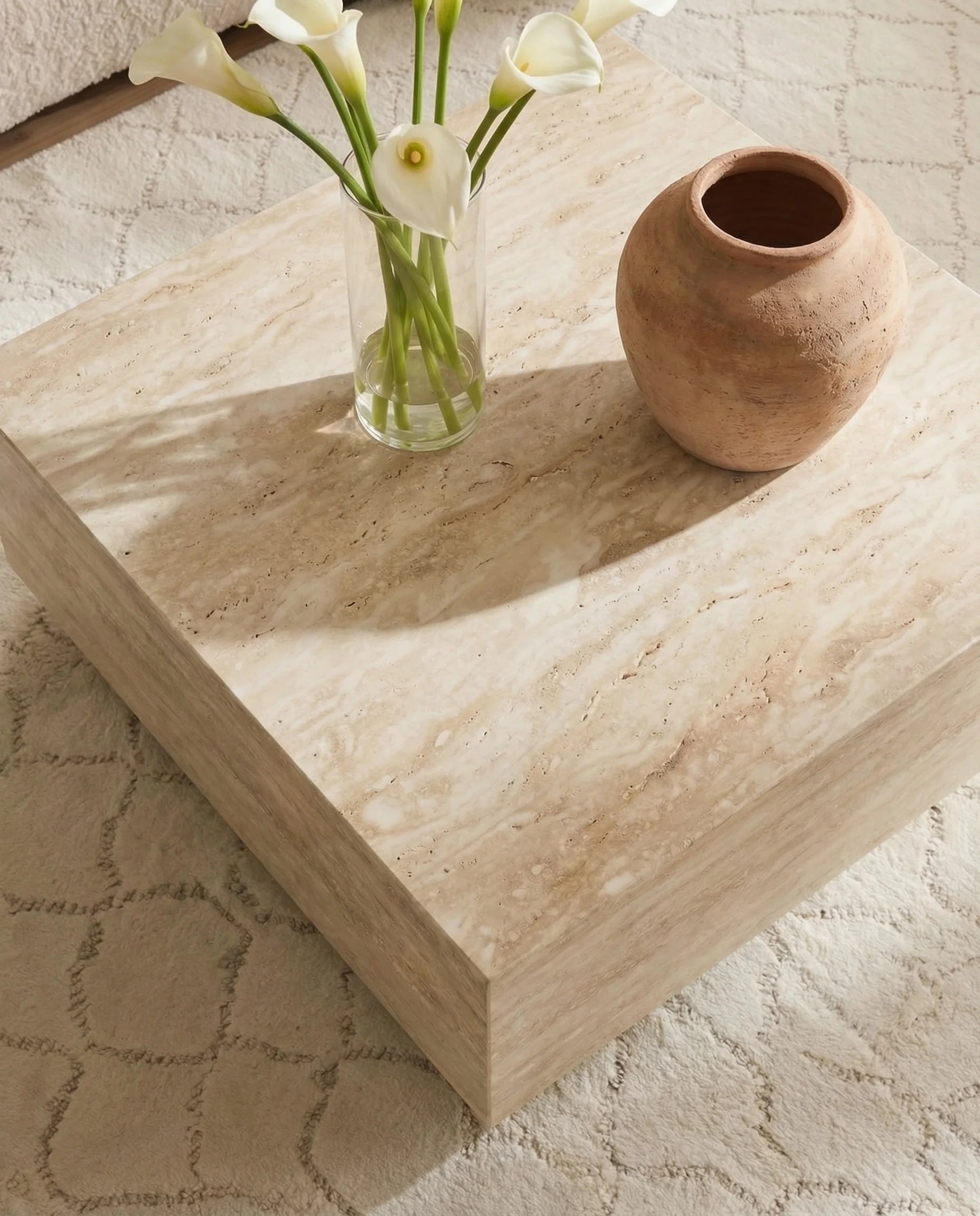 Square Travertine Floating Coffee Table