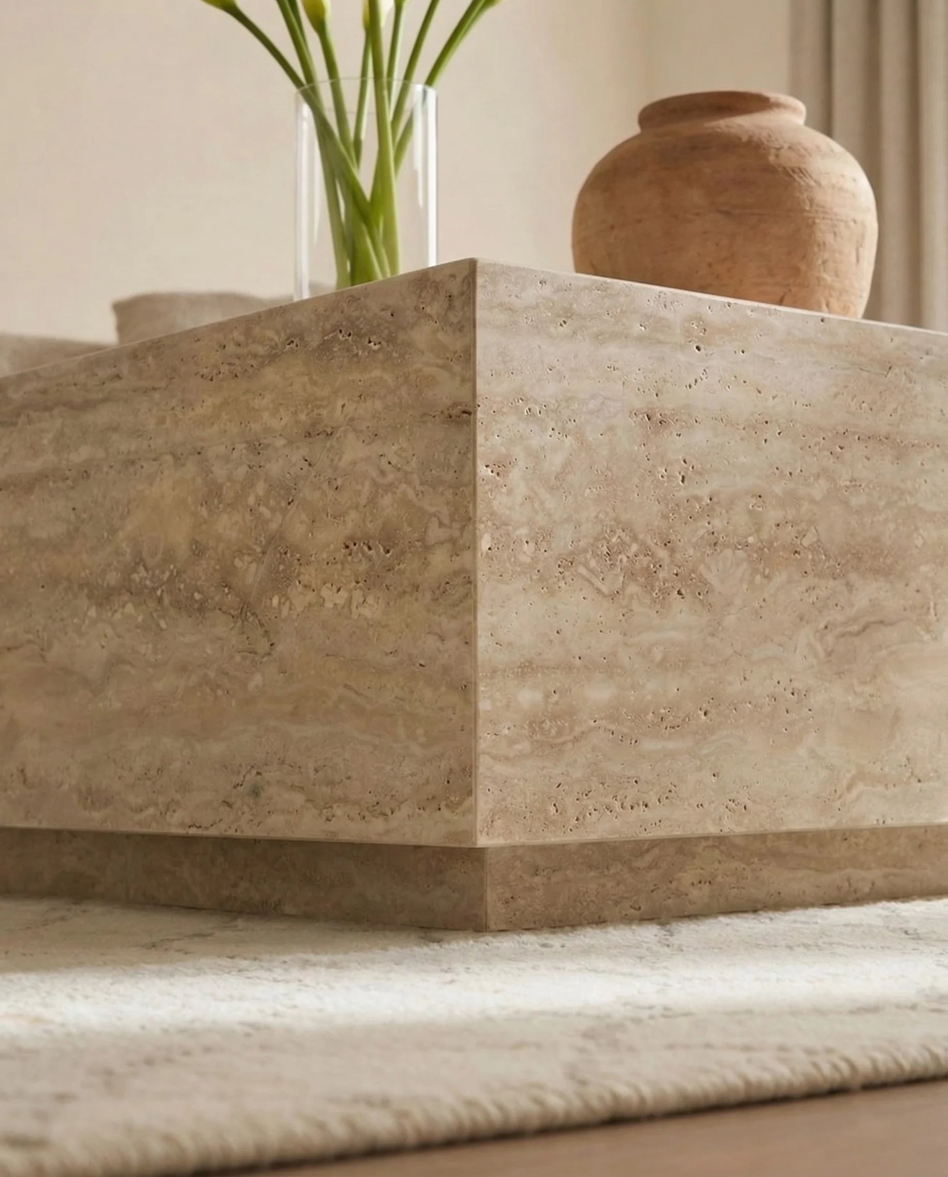 Square Travertine Floating Coffee Table