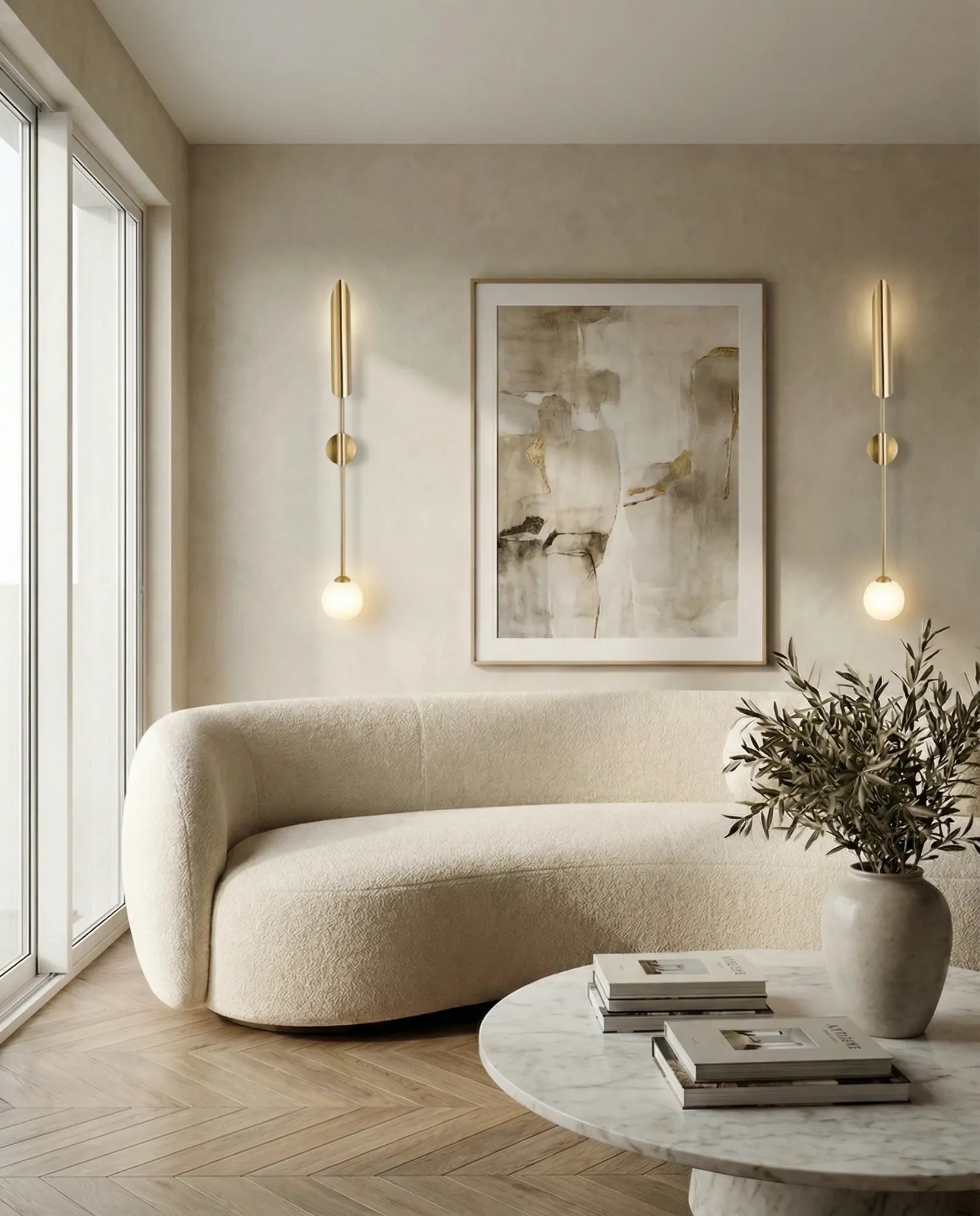 Gold wall lamp on a Dubai entryway wall
