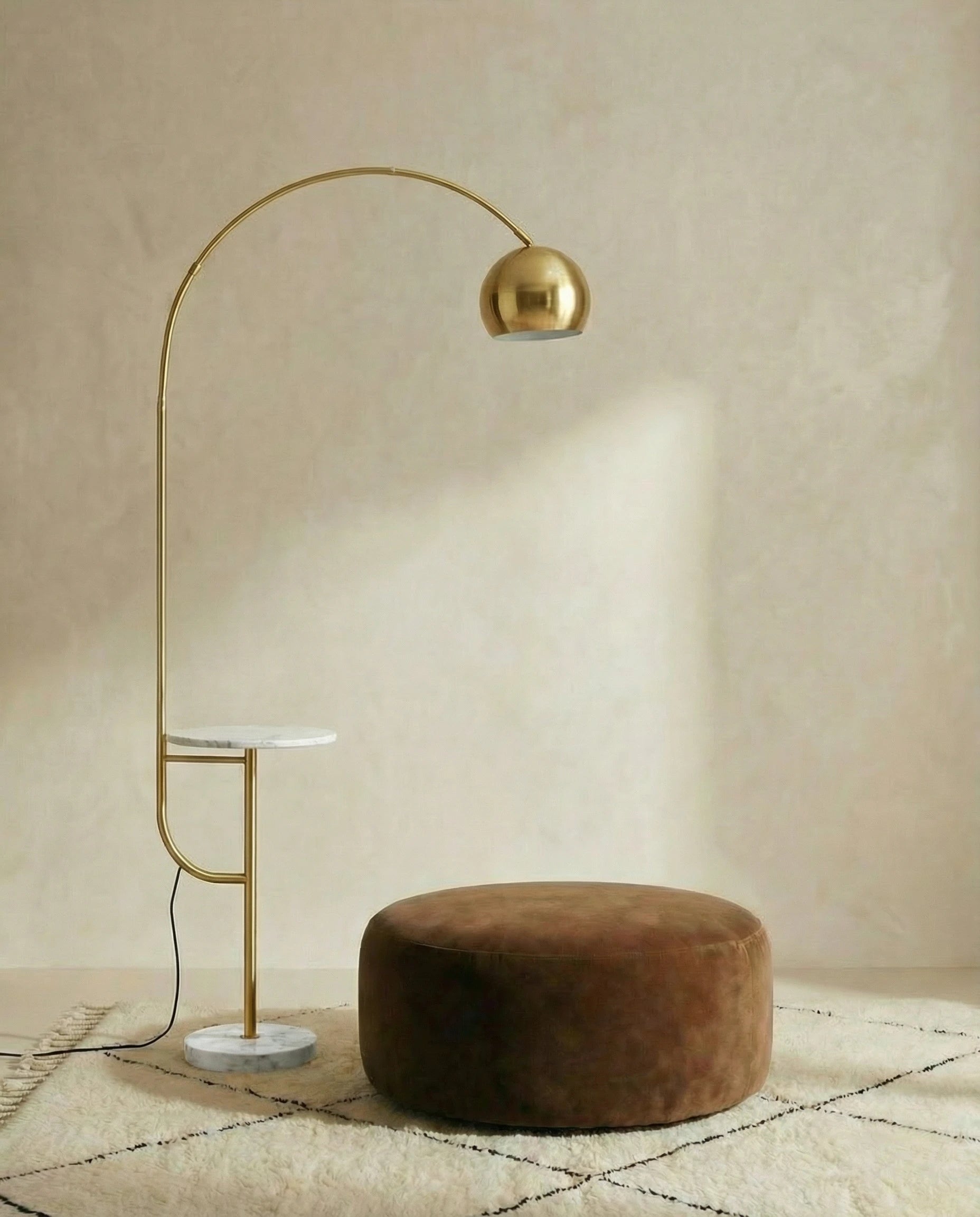Swana Bowl Arch Gold Floor Lamp with Side Table