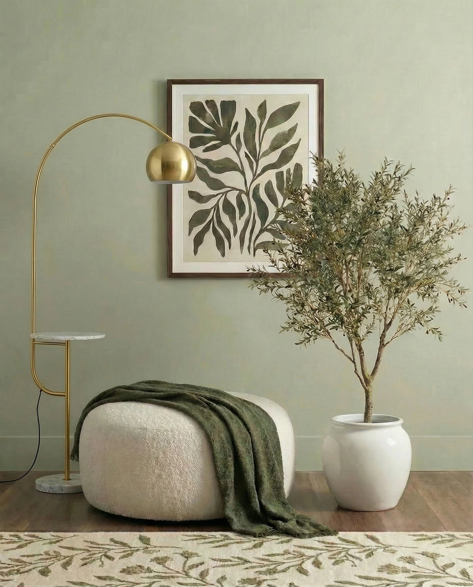 Swana Bowl Arch Gold Floor Lamp with Side Table