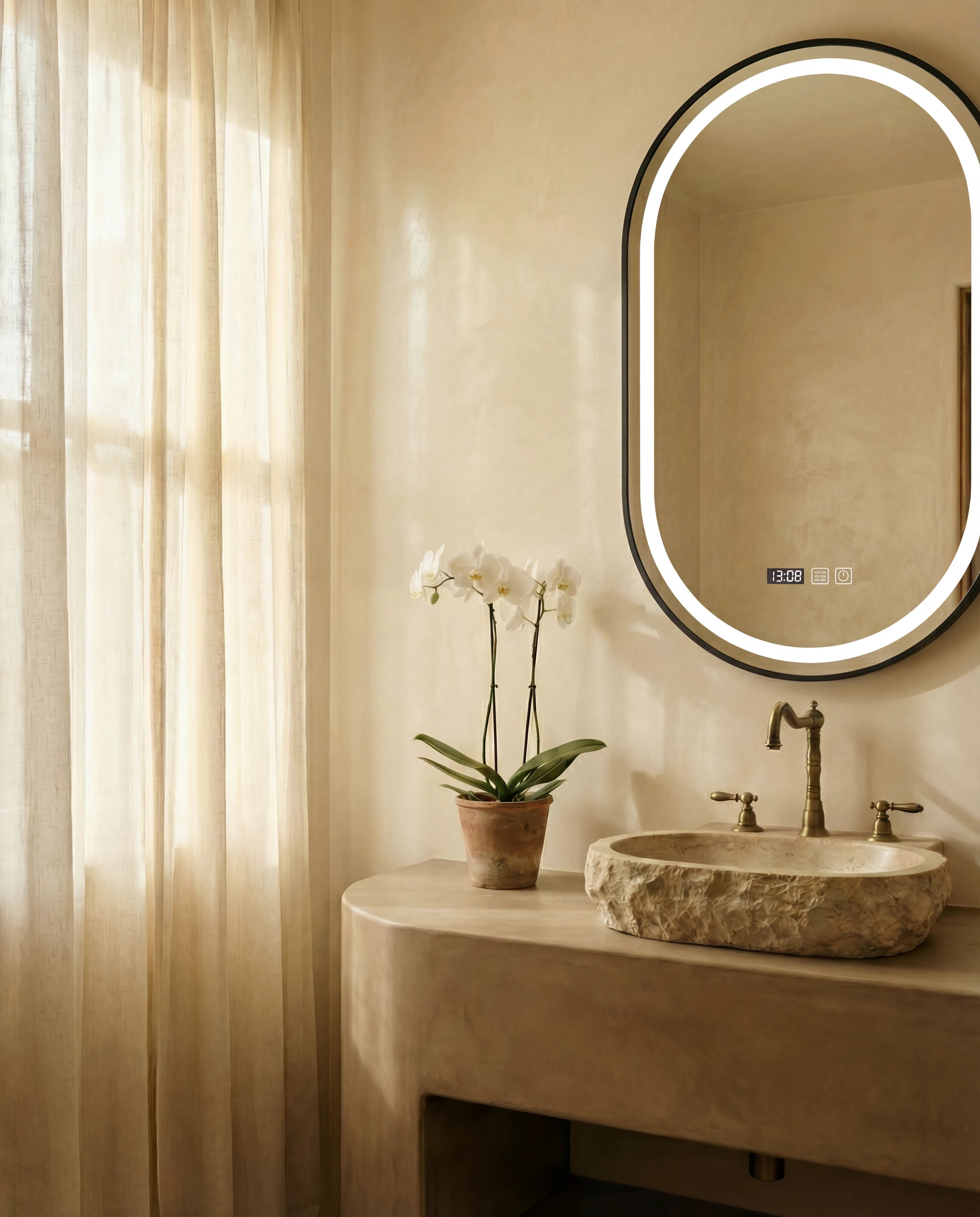 Swanah LED Black Framed Oval Mirror for Vanity Walls