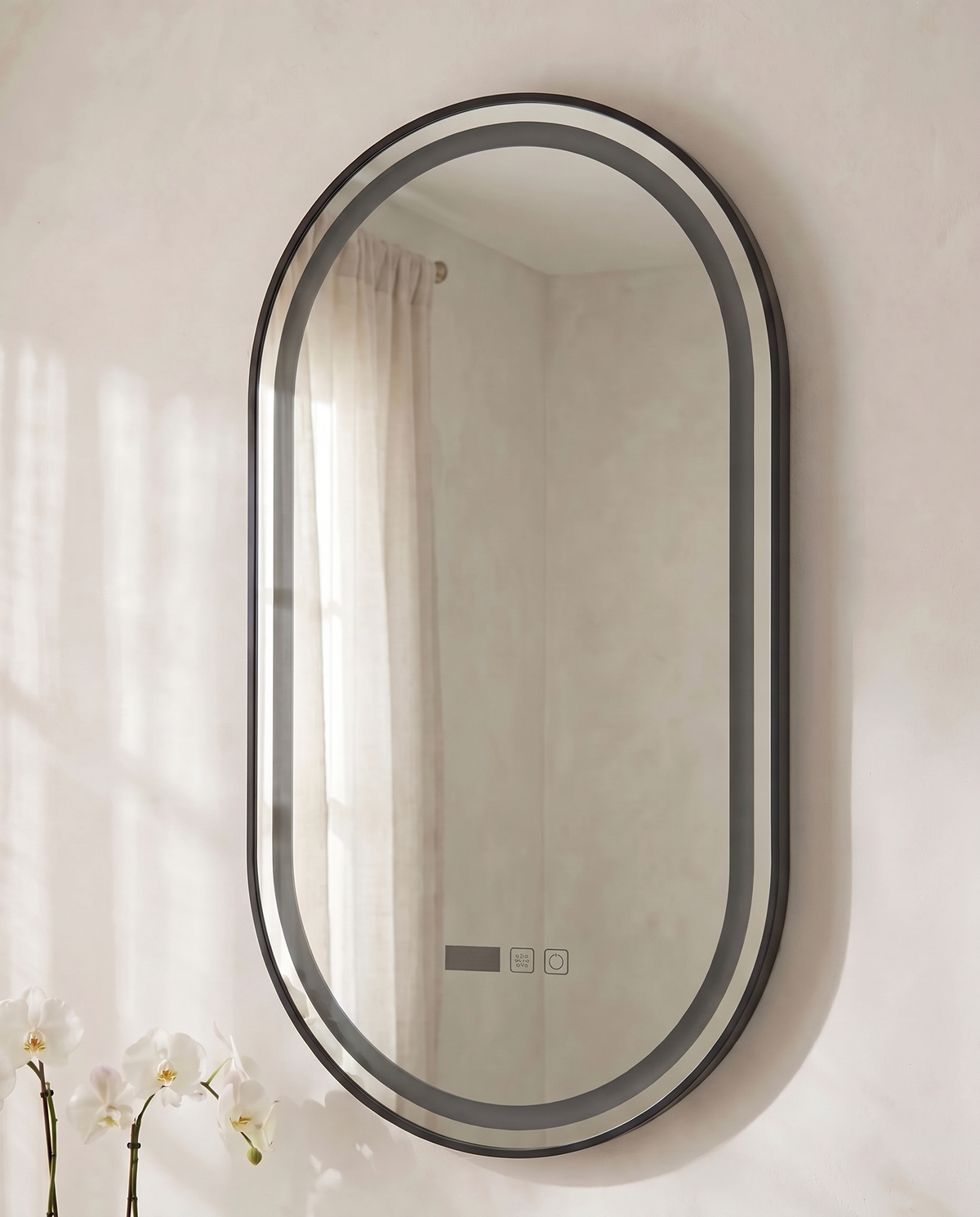 Swanah LED Black Framed Oval Mirror