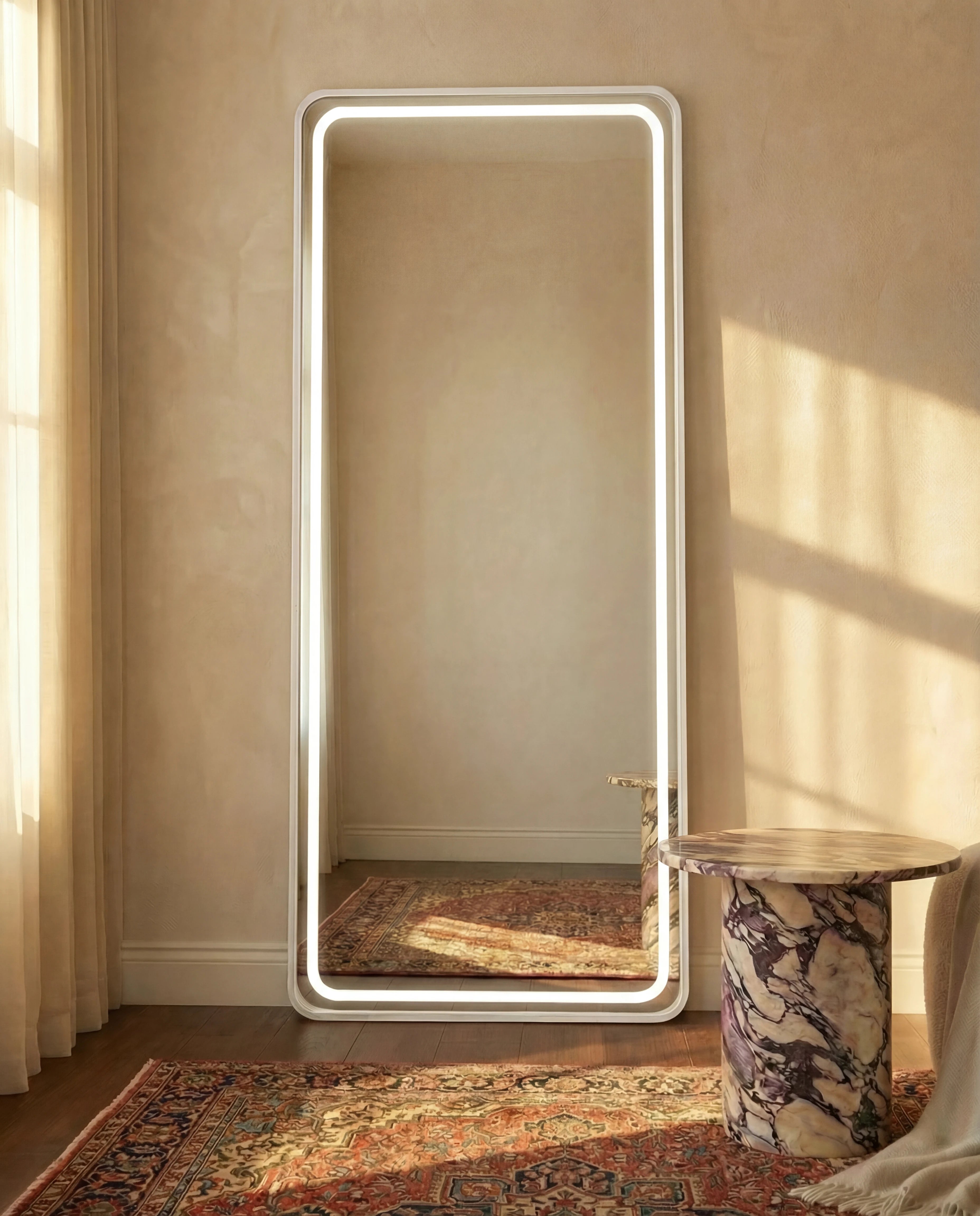 Syra LED Silver Frame Rectangular Mirror Rounded Corners