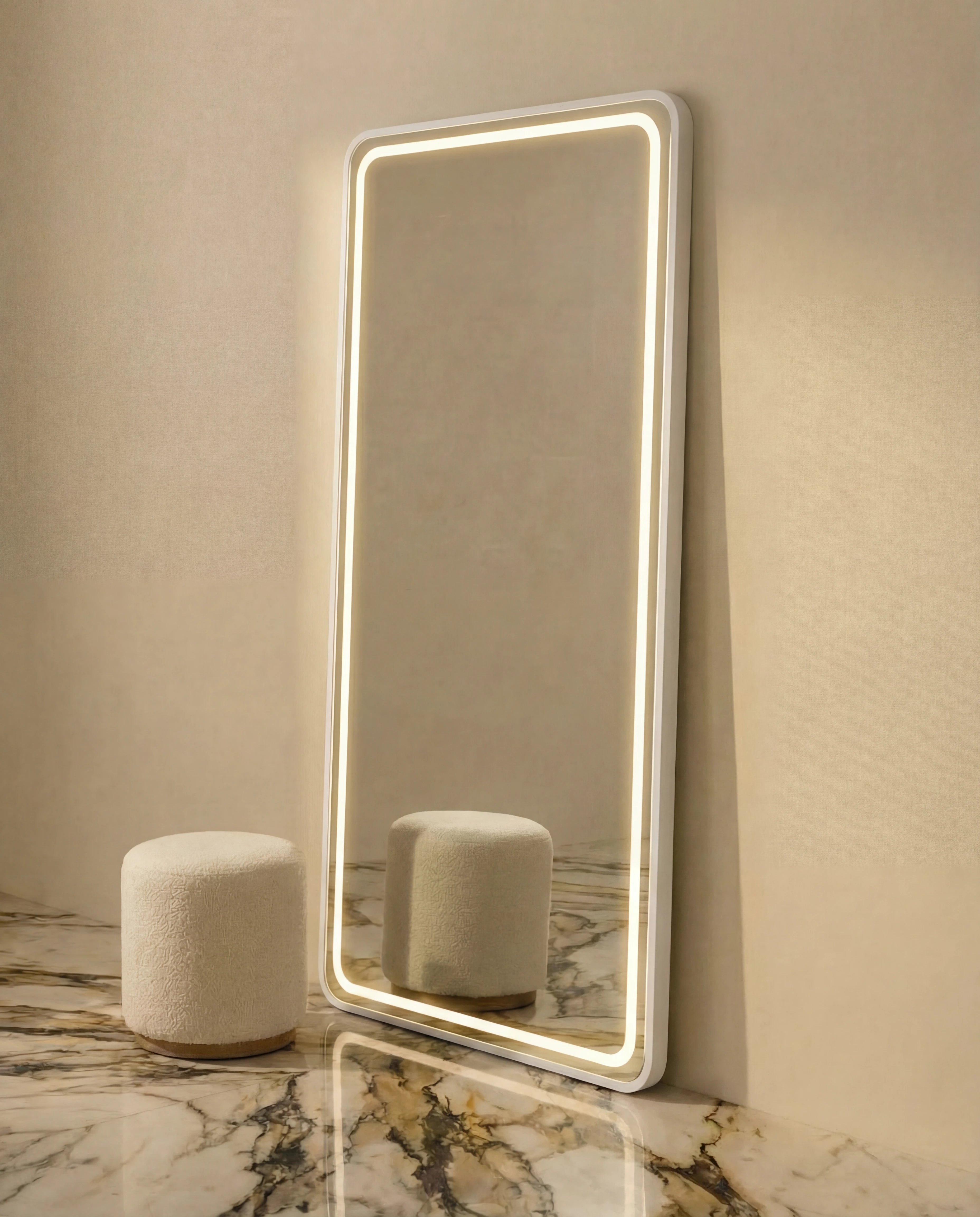 Syra LED Silver Frame Rectangular Mirror Rounded Corners