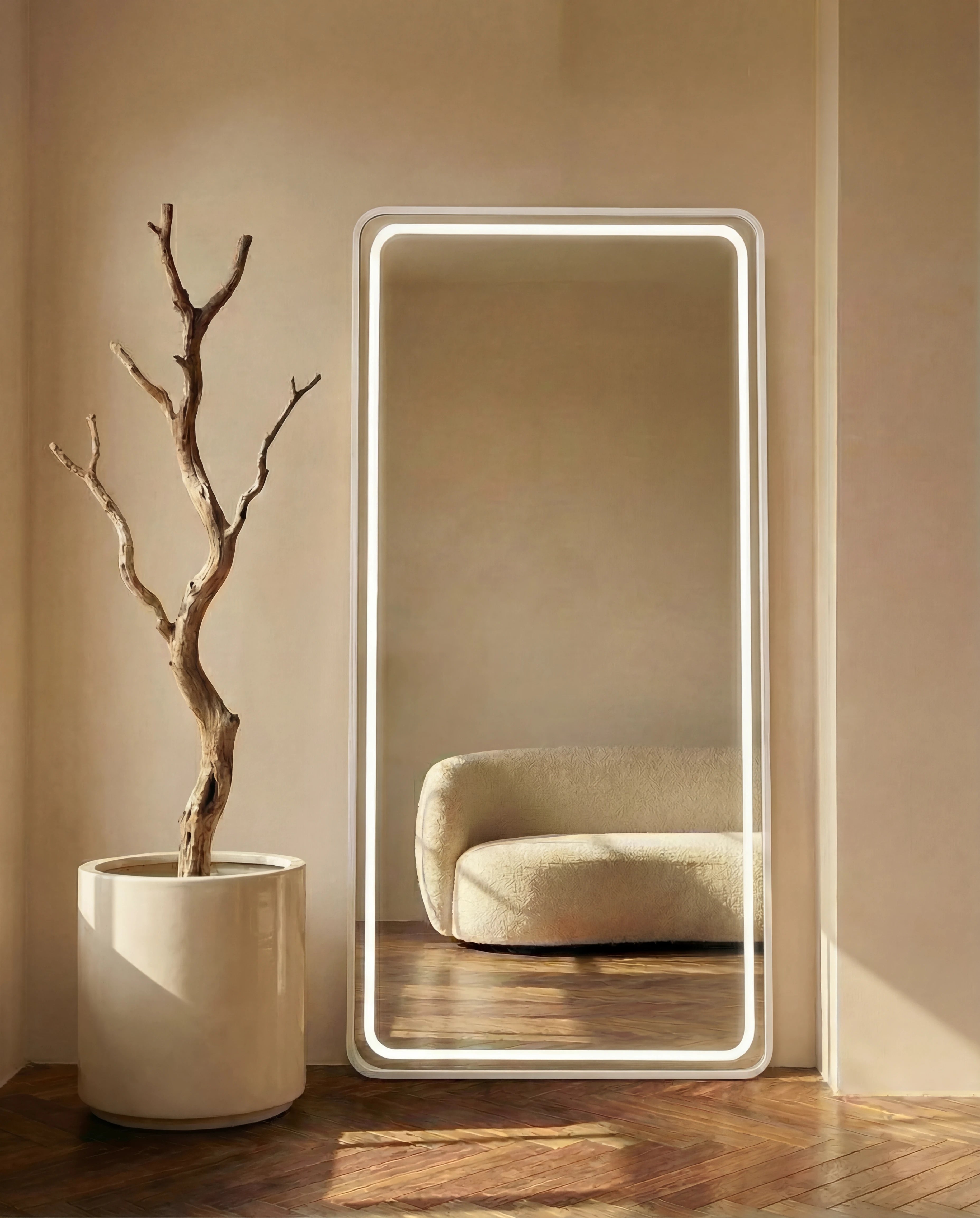 Syra LED Silver Frame Rectangular Mirror Rounded Corners