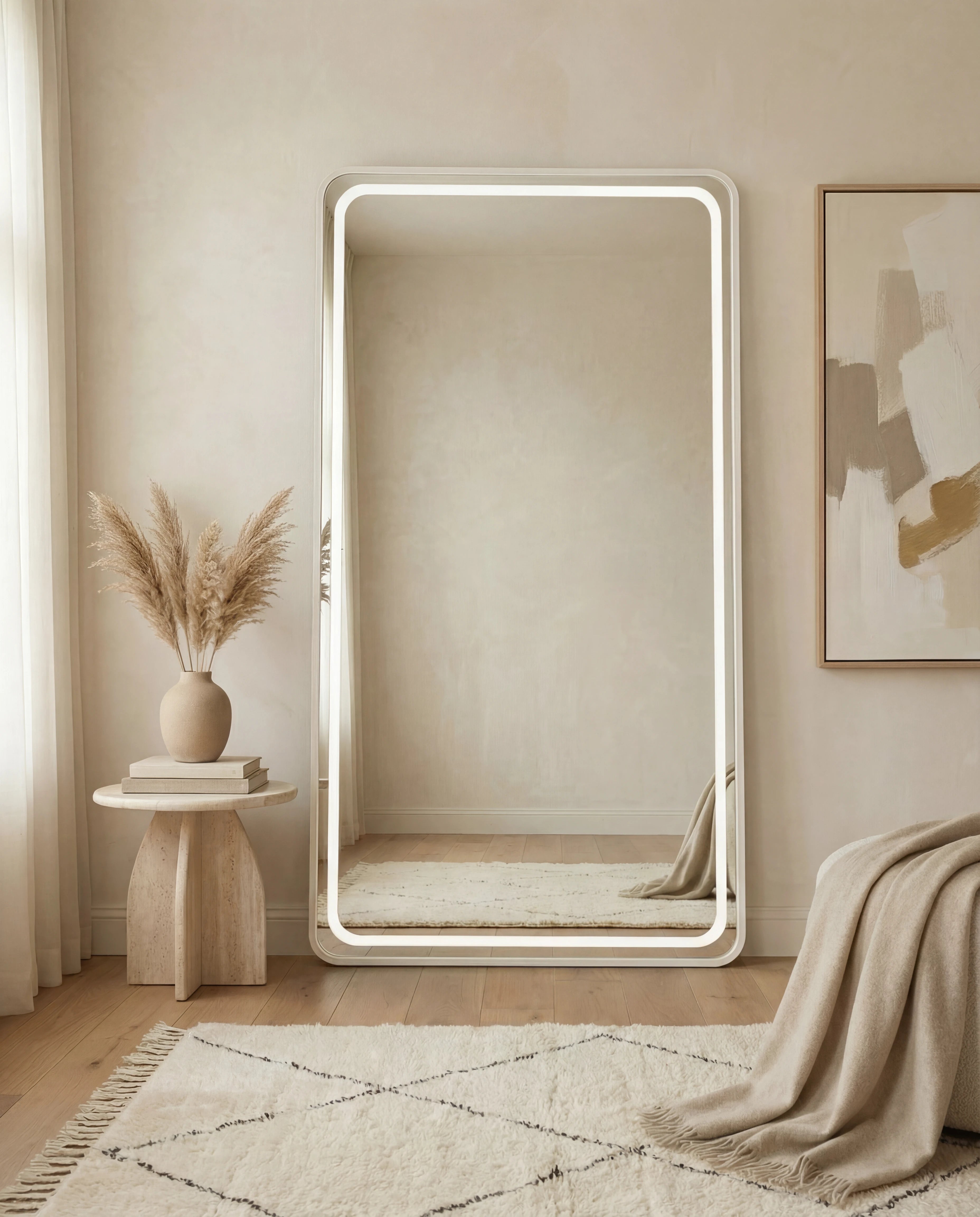 Syra LED Silver Frame Rectangular Mirror Rounded Corners