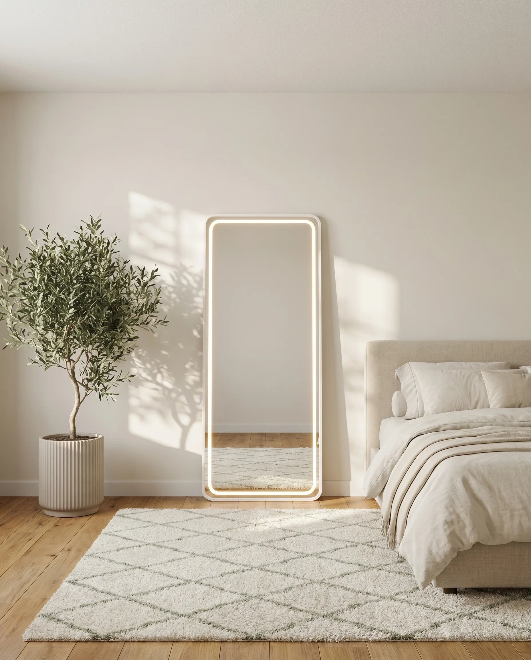 Syra LED Silver Frame Rectangular Mirror Rounded Corners