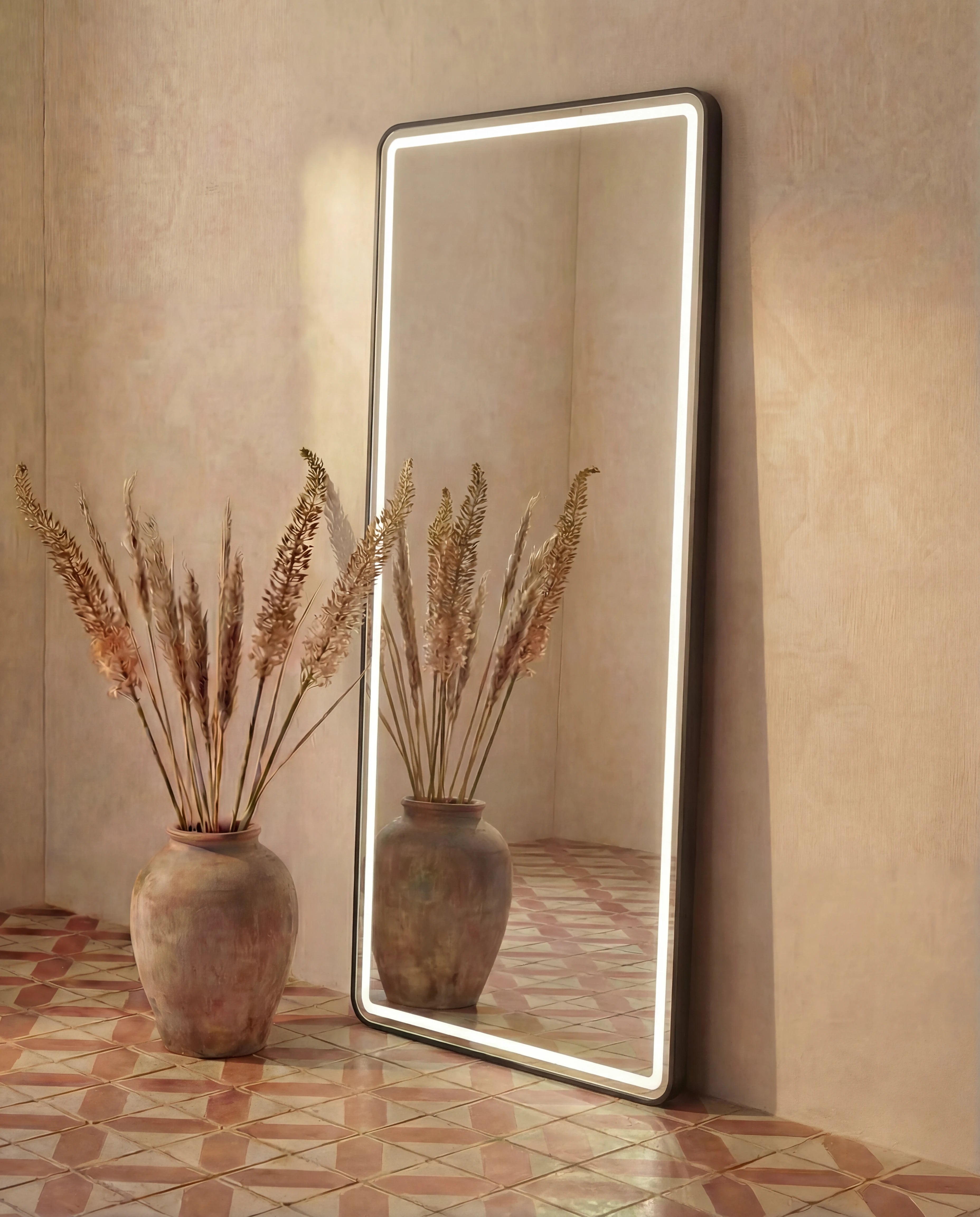 Taylor Slim Black Framed Rectangular Mirror with LED