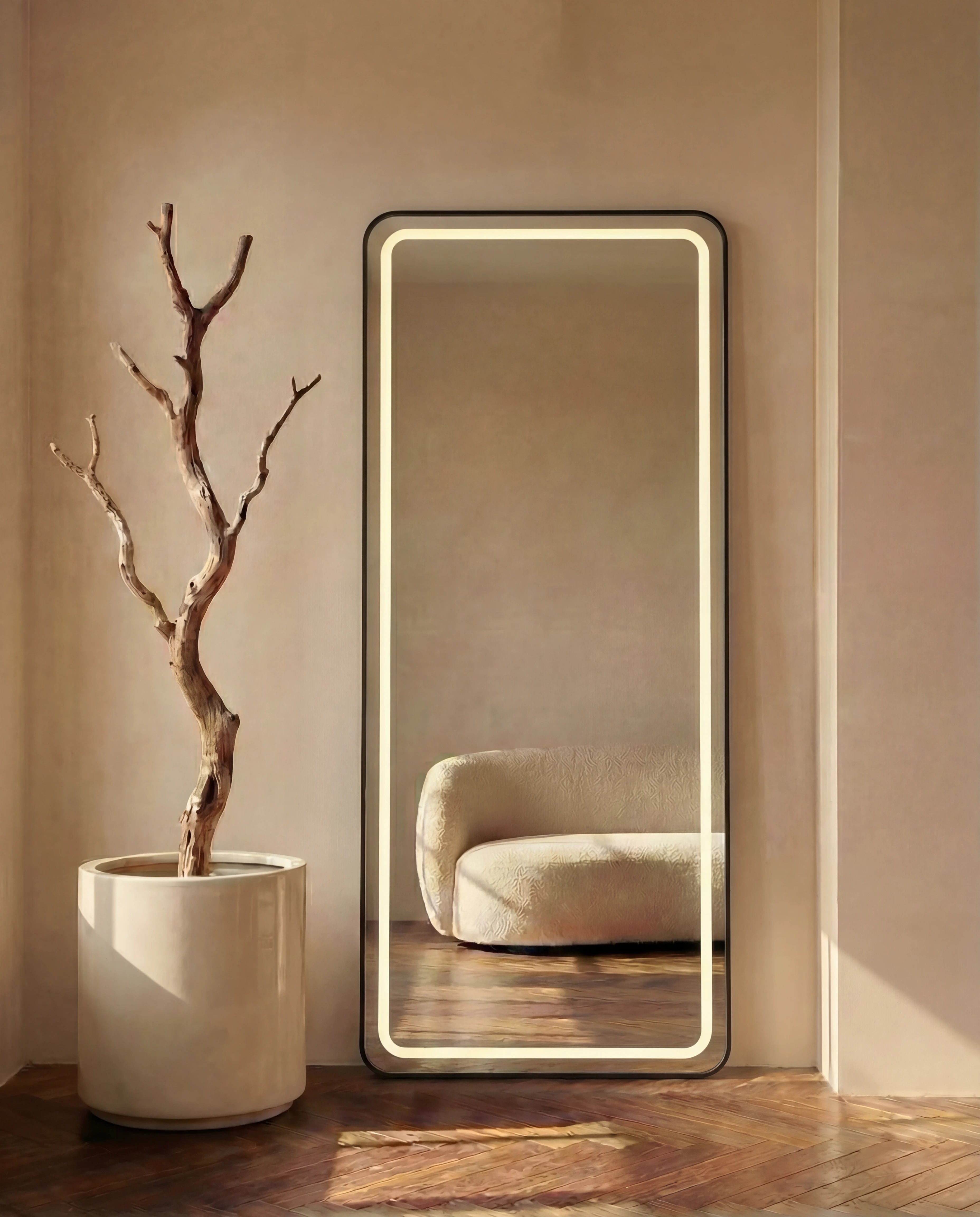 Taylor Slim Black Framed Rectangular Mirror with LED