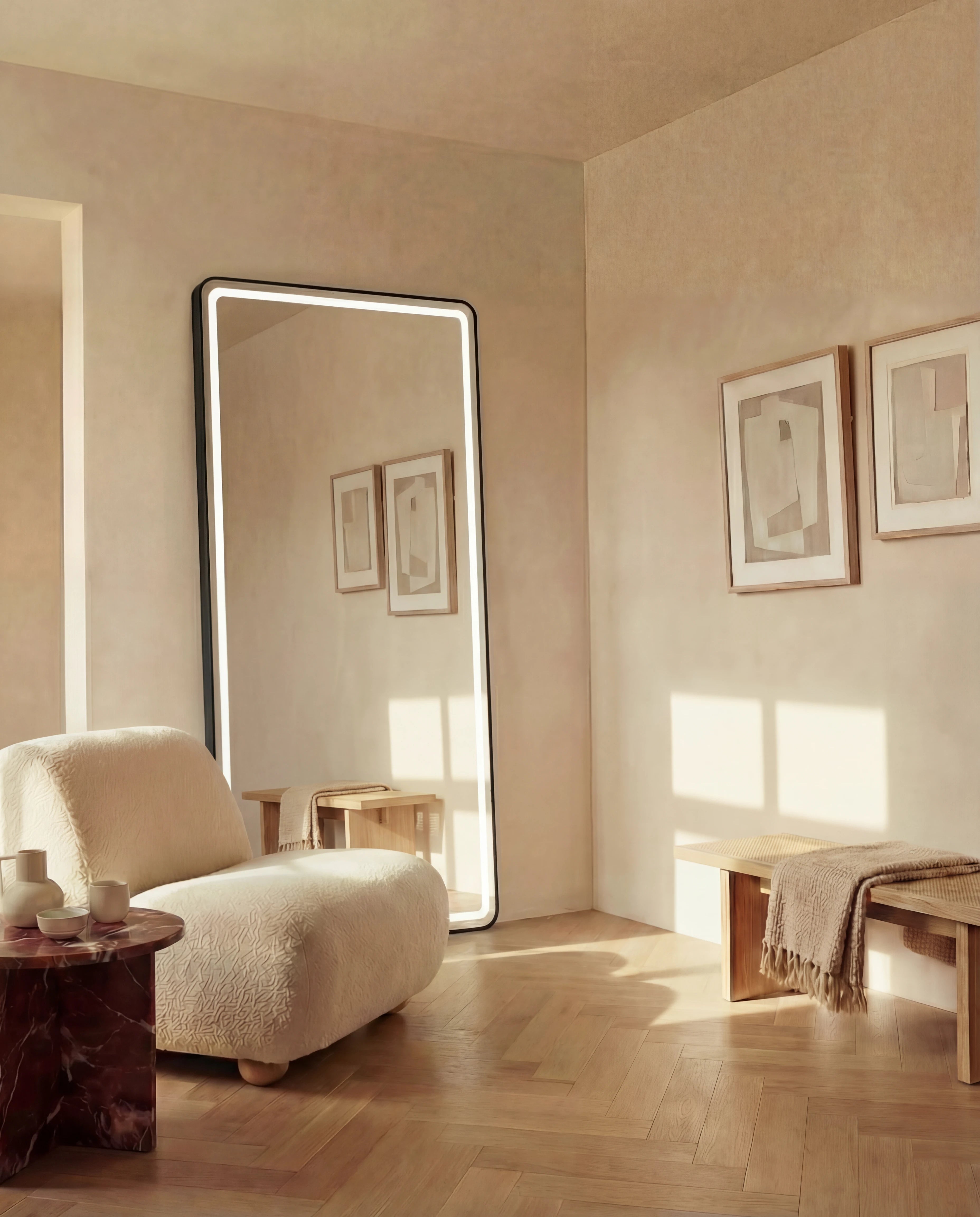 Taylor Slim Black Framed Rectangular Mirror with LED