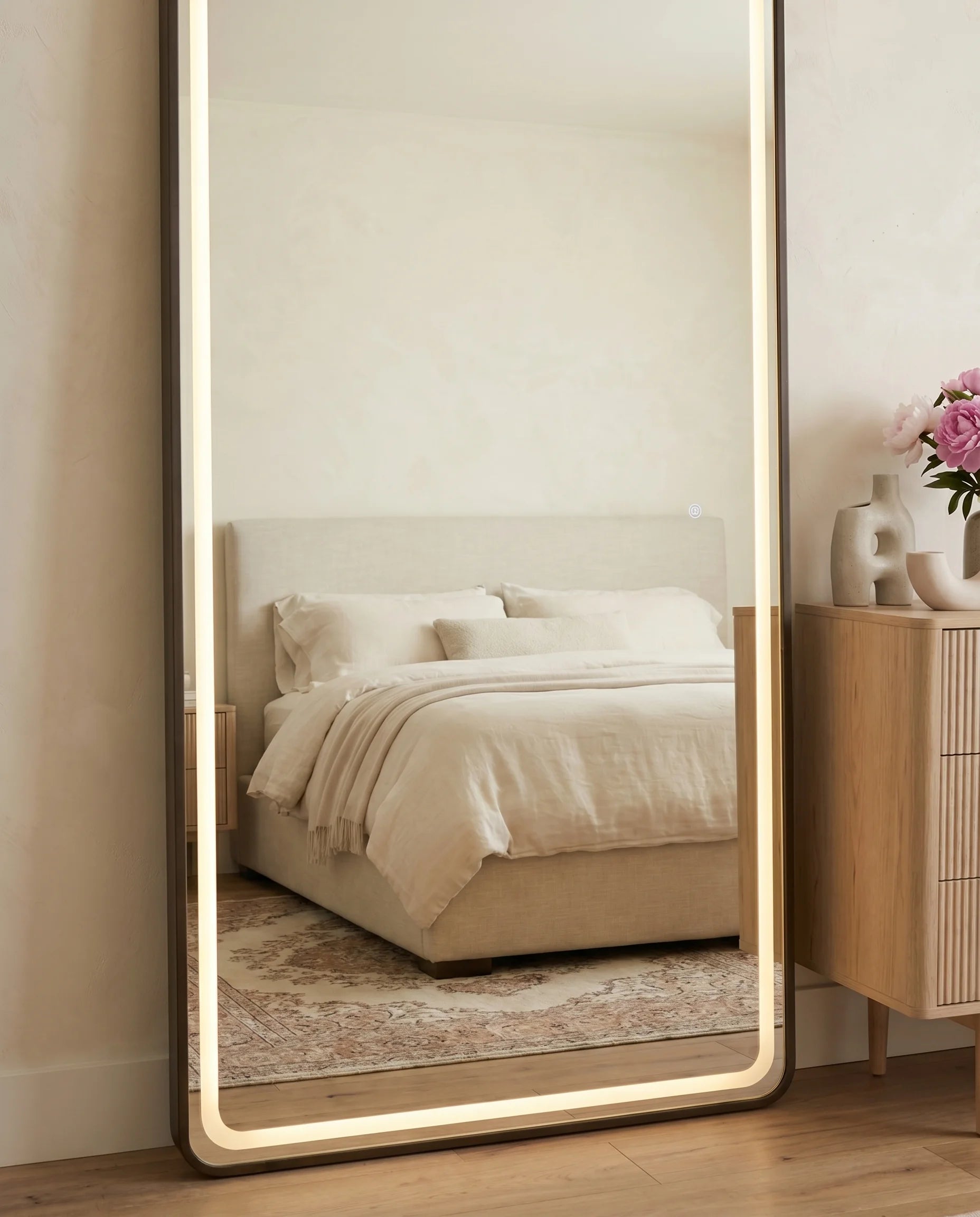 Taylor Slim Black Framed Rectangular Mirror with LED