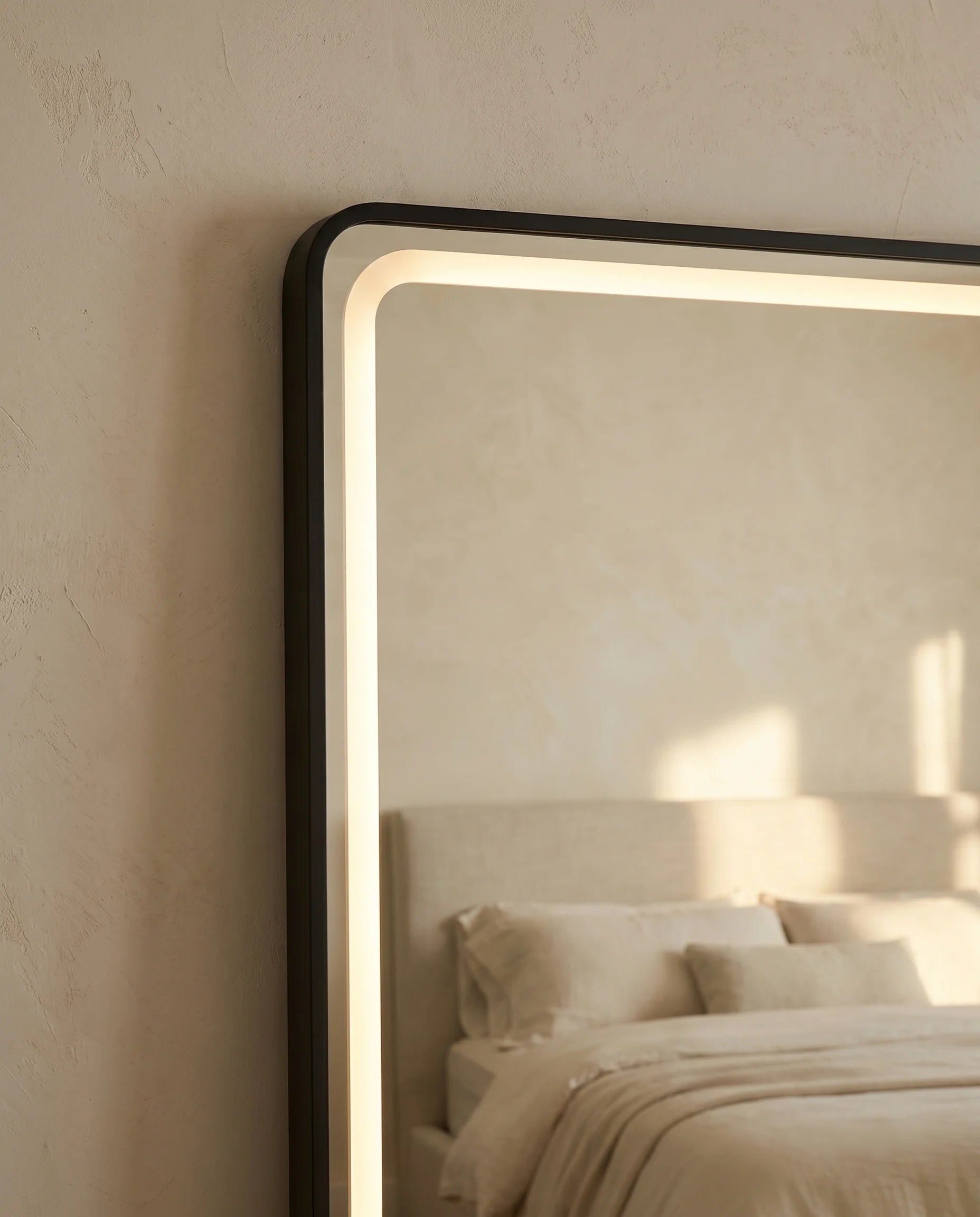 Taylor Slim Black Framed Rectangular Mirror with LED