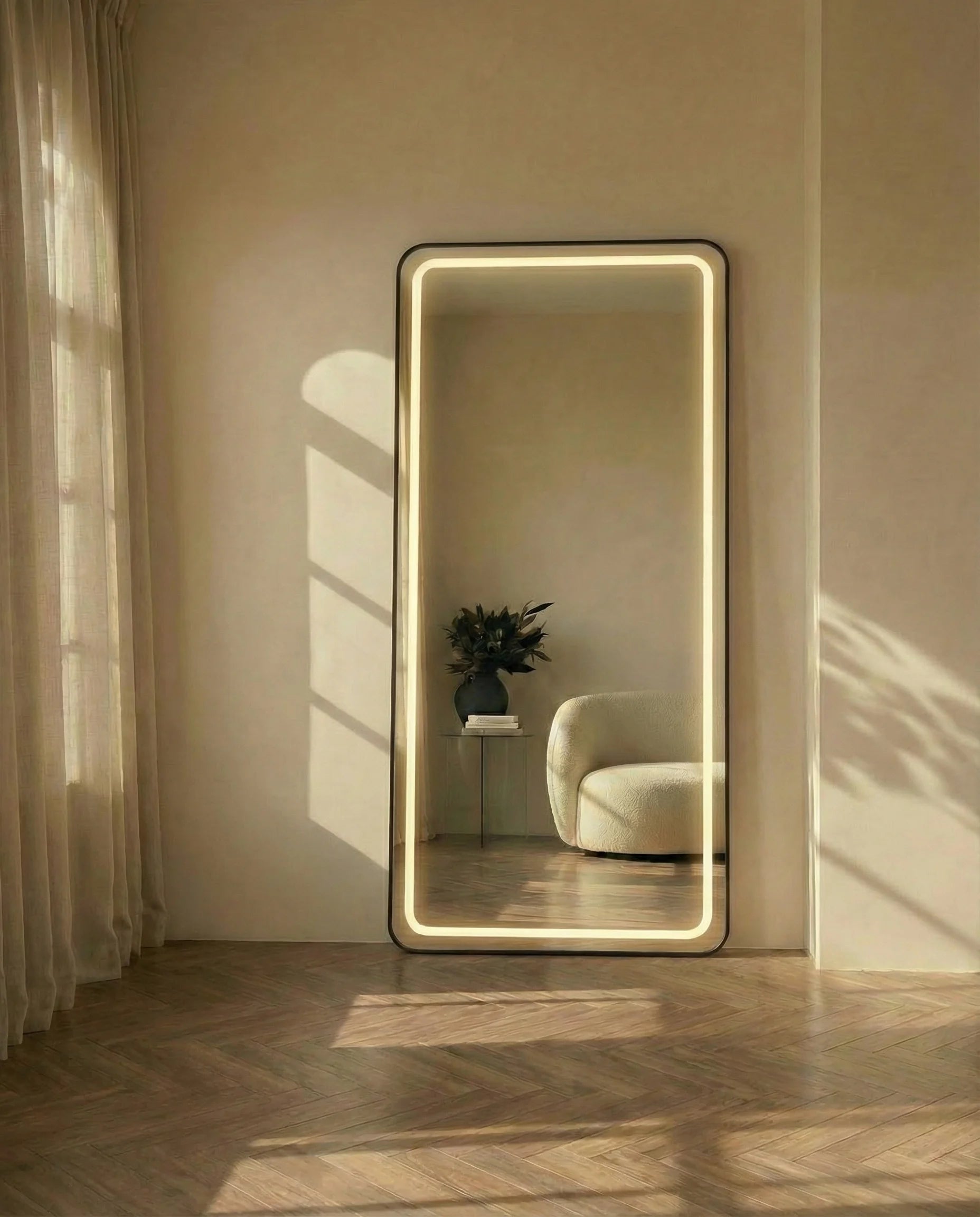 Taylor Slim Black Framed Rectangular Mirror with LED