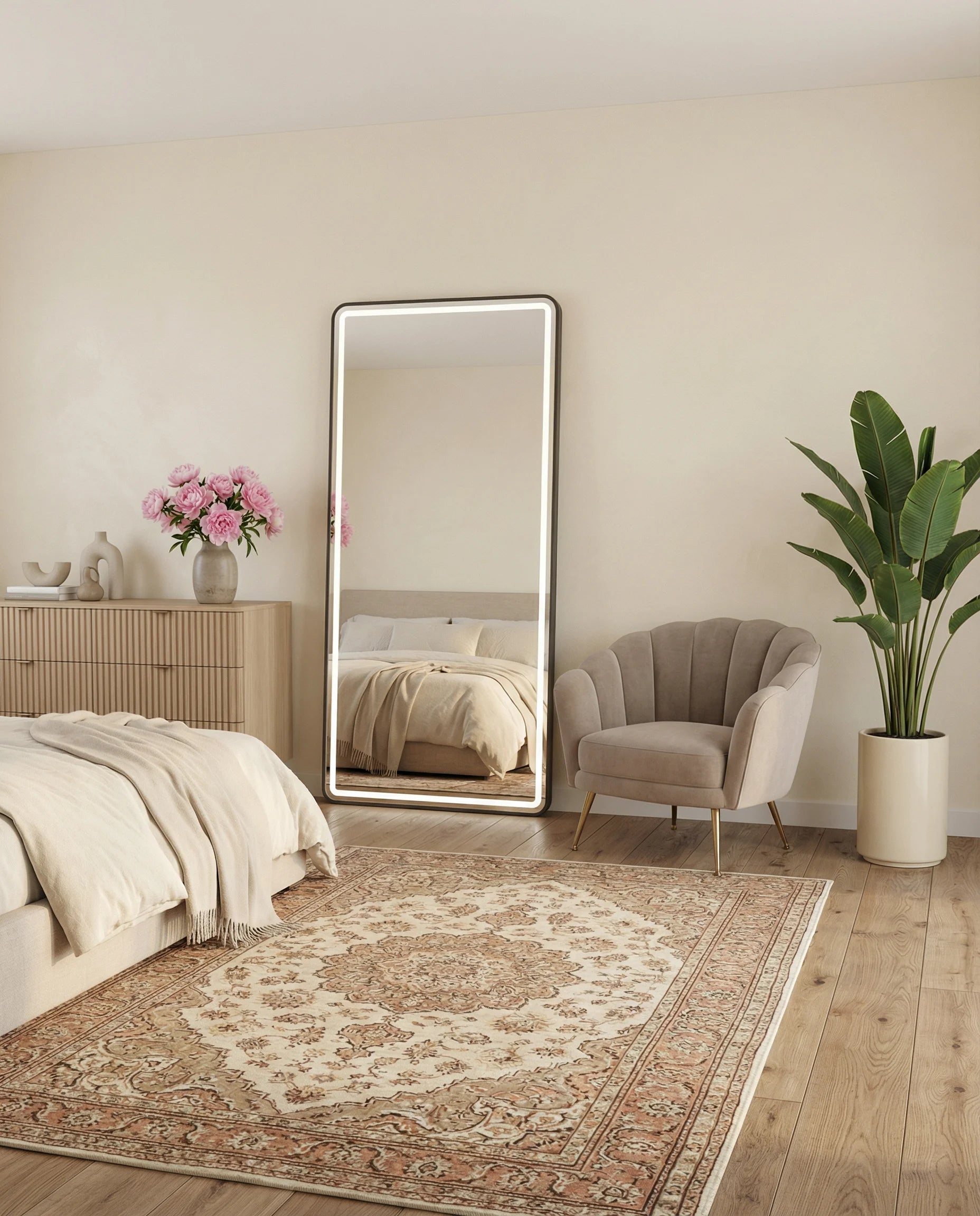 Taylor Slim Black Framed Rectangular Mirror with LED