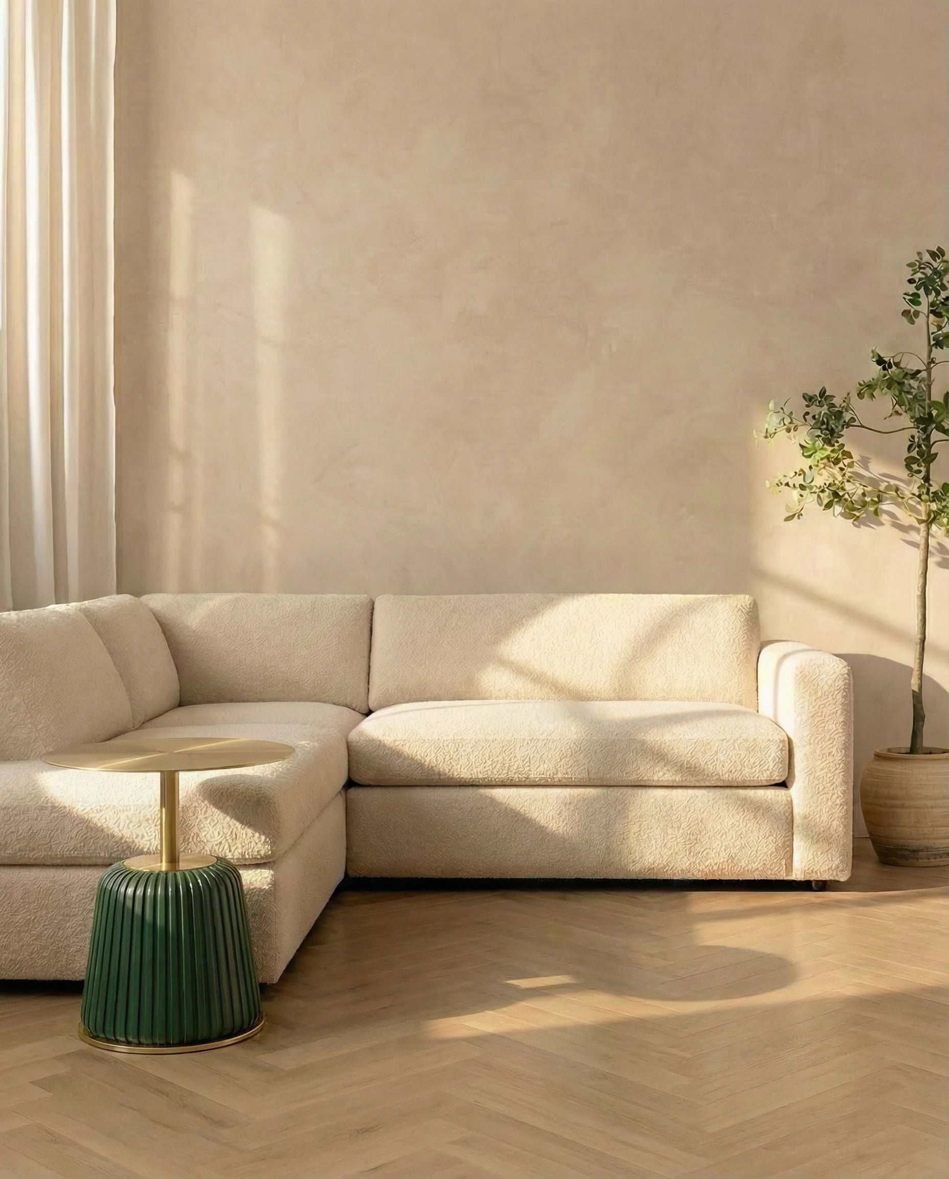 Verdora Green Leather & Gold Metal Side Table